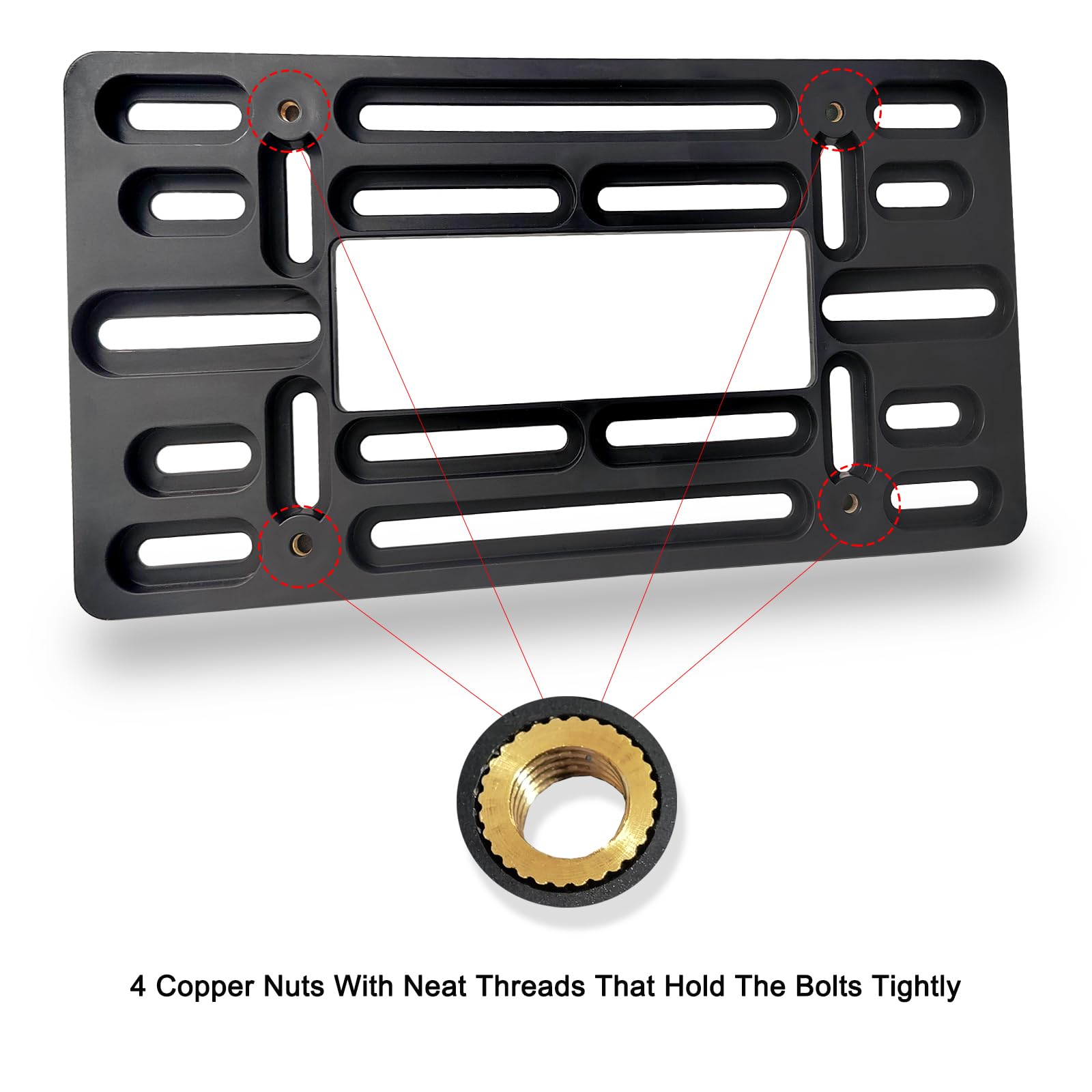 Fbjtdq License Plate Bracket - Black Universal Front Bumper Plastic Car Tag Holder Adapter For No Drill Front Plate Mount, With