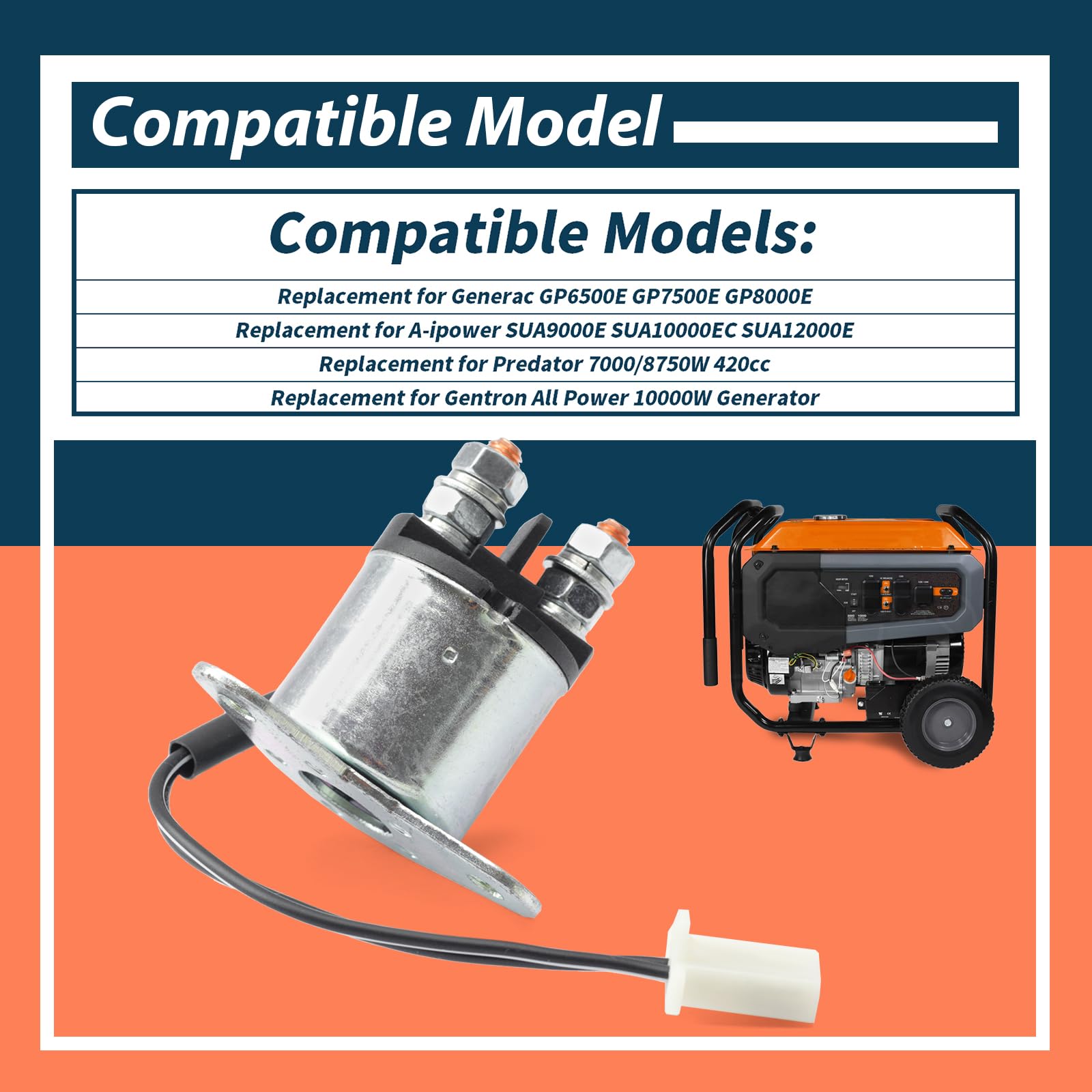 Lisnhlin Starter Motor Solenoid W/2-Wire Plug Pigtail Replacement for Generac GP6500E GP7500E GP8000E for A-ipower SUA9000E SUA1