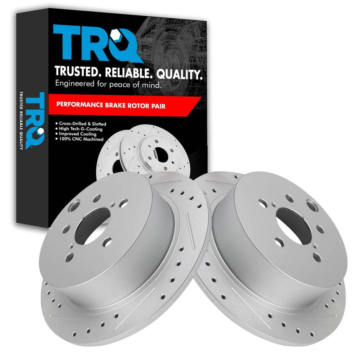 Trq Rear Performance Brake Rotors Set Premium G-Coated Cross Drilled & Slotted Compatible With 2016-2021 Subaru Crosstrek 2014-2