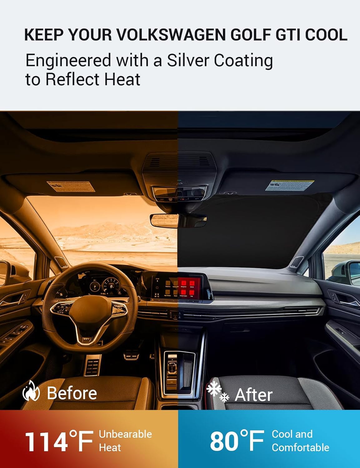 Proadsy 2025 Upgrade Windshield Sun Shade Custom Fit Volkswagen Golf Gti Mk8 2022-2025 4-Layer Foldable Front Sunshade Protector