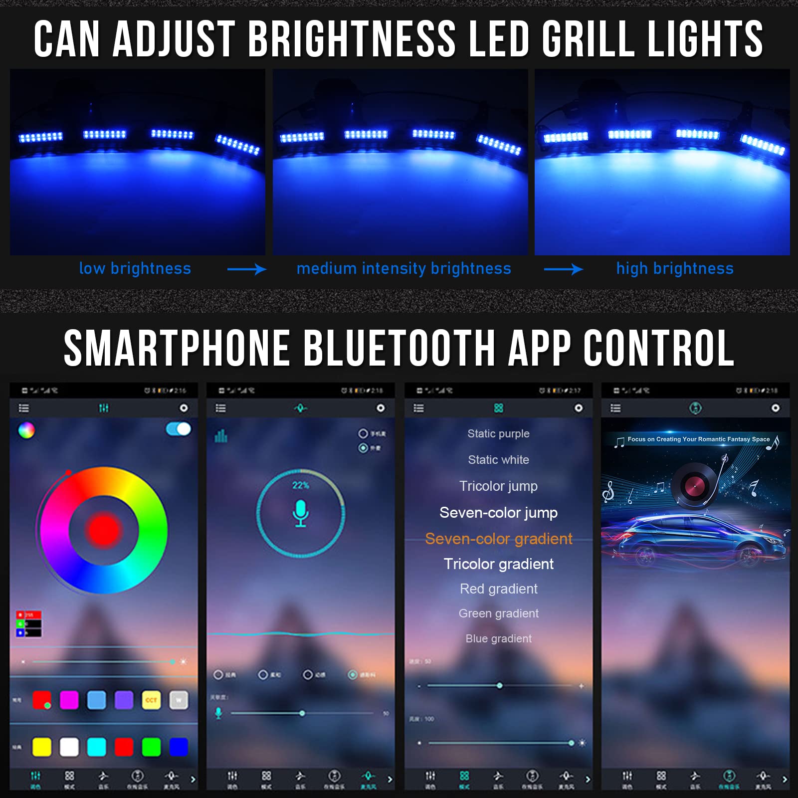 Opp Ulite Led Grille Lights For Trucks - Rgb Color - 4 Pods Front Grill Light - Smartphone App Control/Music/Timing/Flashing Str