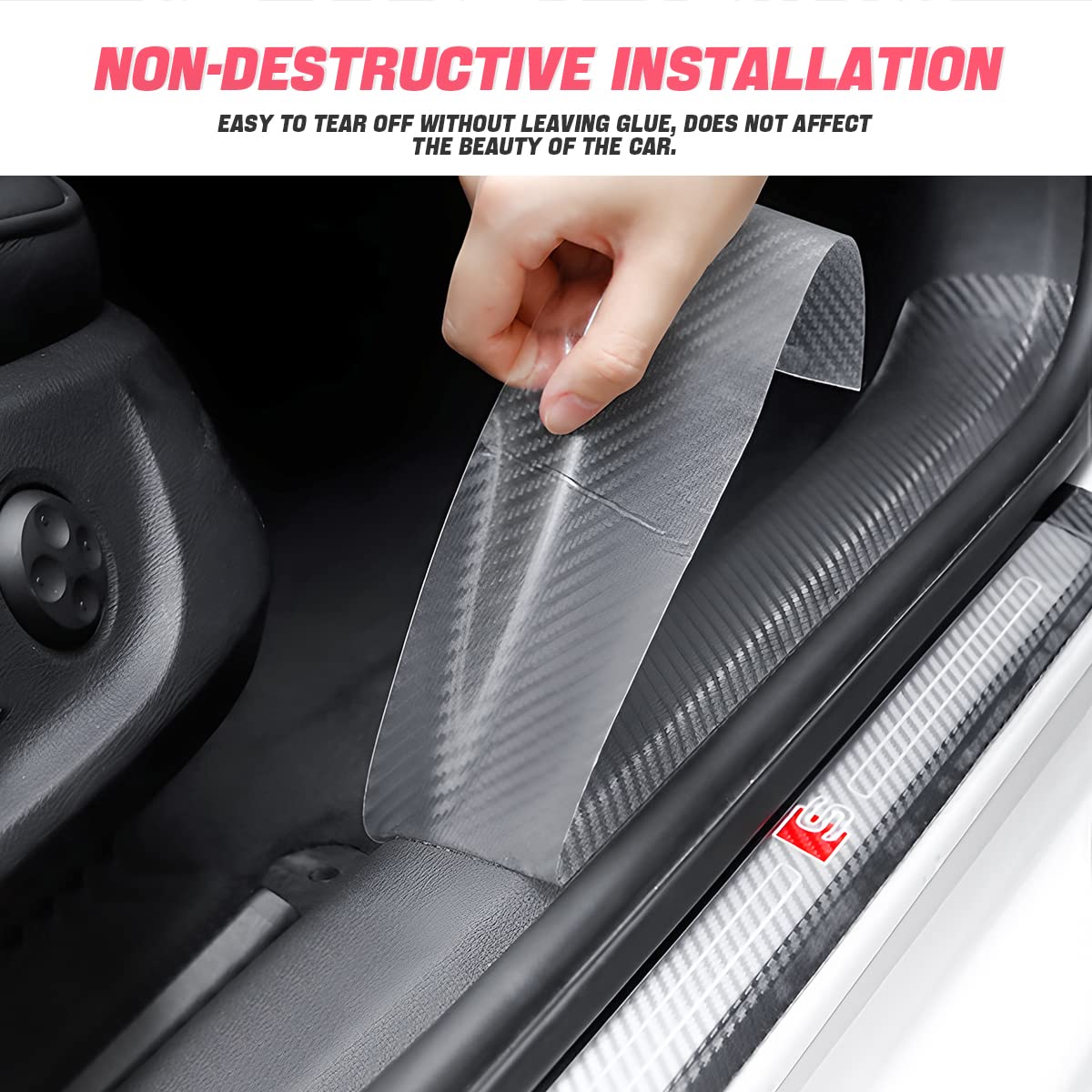 Car Door Edge Guards, Clear Invisible Carbon Fiber Auto Door Sill Protector, Anti-Collision Transparent Adhesive Strip Film, Diy Vehicle Door Trim Tape Accessories For Most Cars (2.7"X394",White)