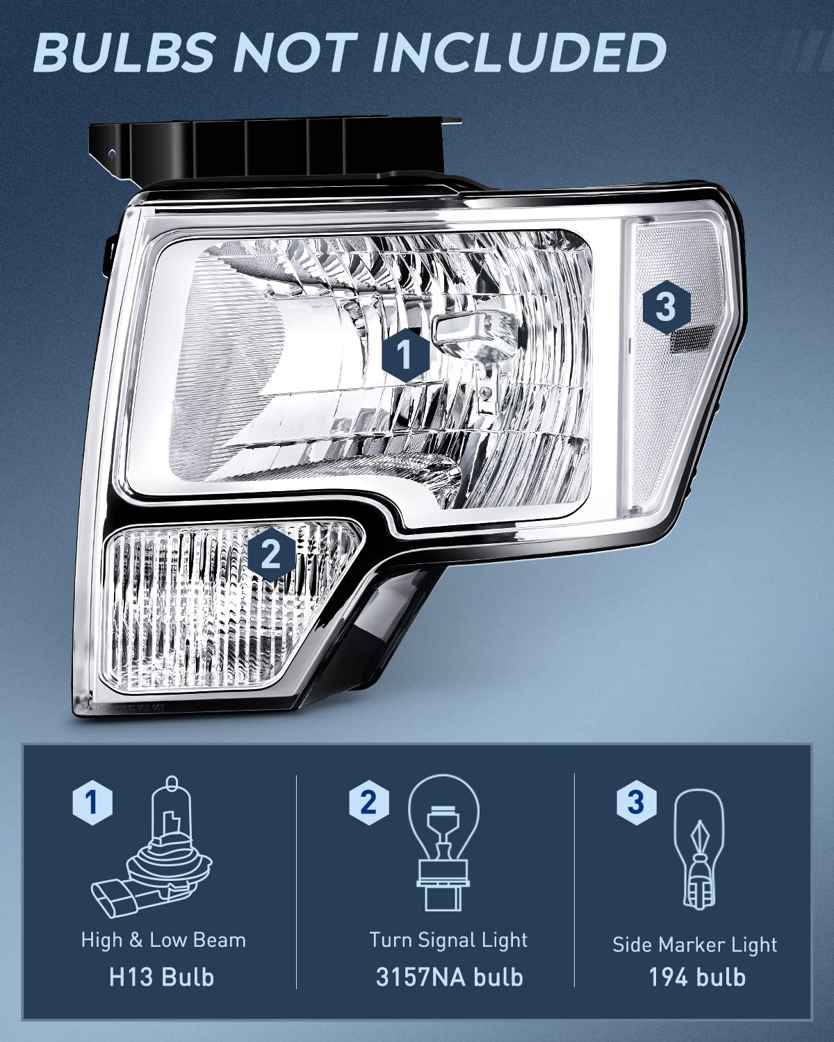 Nilight Headlight Assembly 2009 2010 2011 2012 2013 2014 F150 Chrome Housing Clear Corner Clear Lens Headlamp Replacement Driver