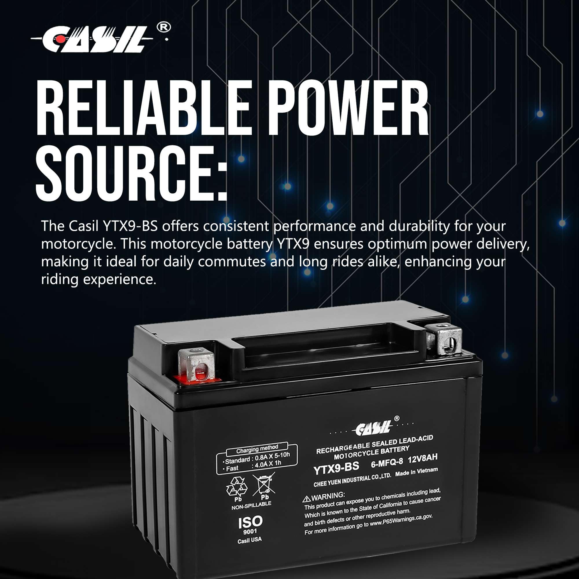 Ytx9-Bs Battery 12V 8Ah 135 Cca High Performance Agm Sla Power Sport Battery Lead_Acid_Battery By Casil