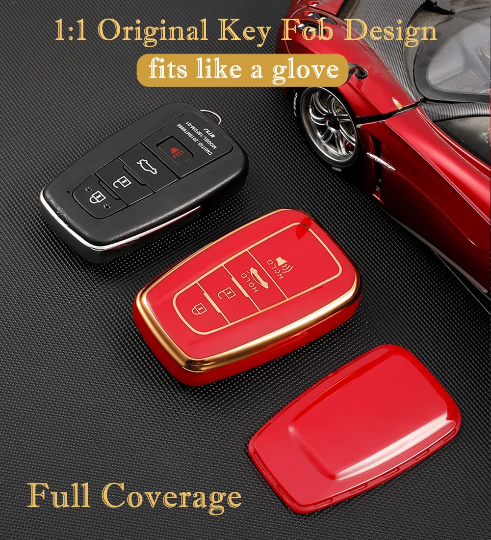 Cacacar For Toyota Camry Rav4 Key Fob Cover,For Highlander Corolla Avalon C-Hr Prius Gt86 Key Fob Case Premium Soft Tpu 360 Degree Protector Key Holder,Gray