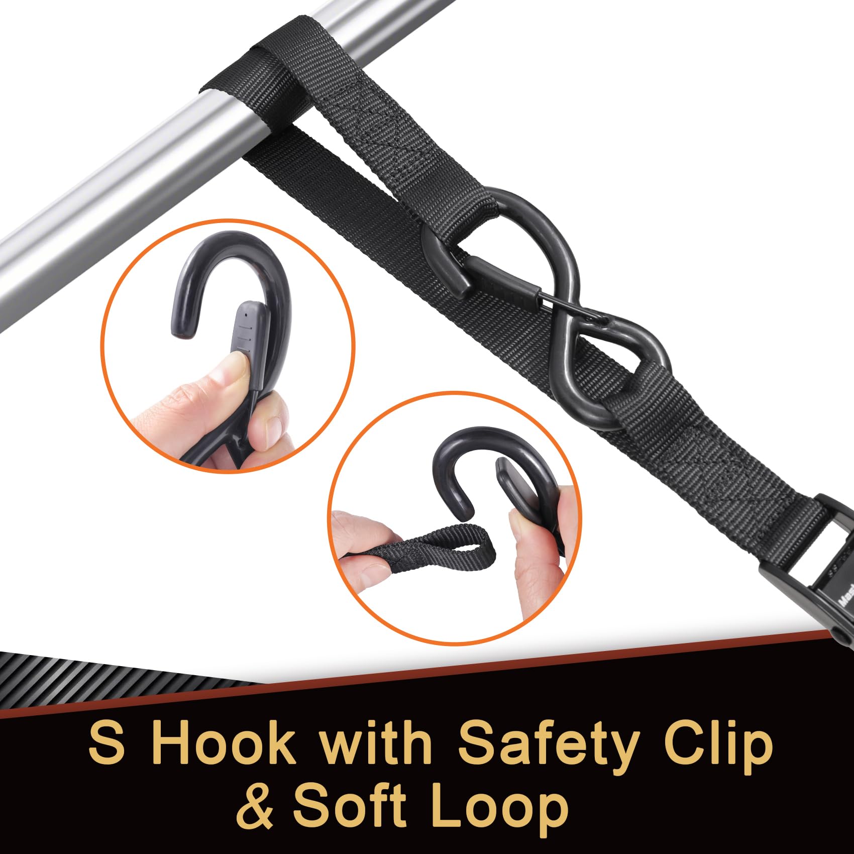 Masterwise Tie Down Straps,1'' x 8 Tie Downs with Swivel Carabiner Hooks, Motorcycle Handlebar Straps for Dirt Bike, Kayak, Car,