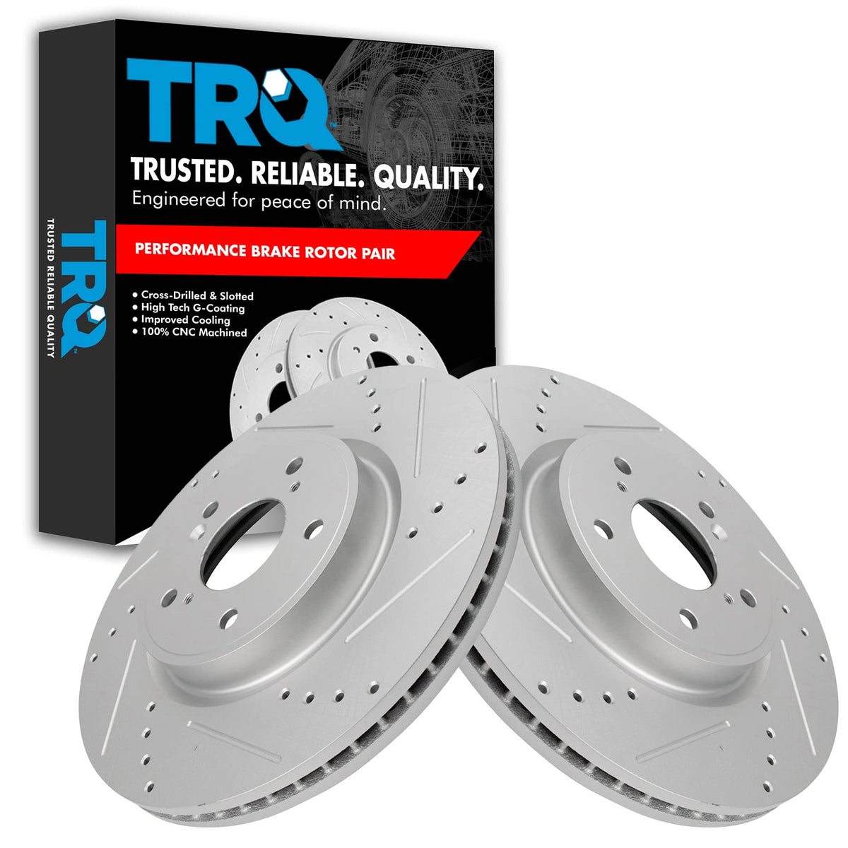 Trq Front Performance Brake Rotors Set Premium G-Coated Cross Drilled & Slotted Compatible With 2018-2021 Honda Accord 2017-2022