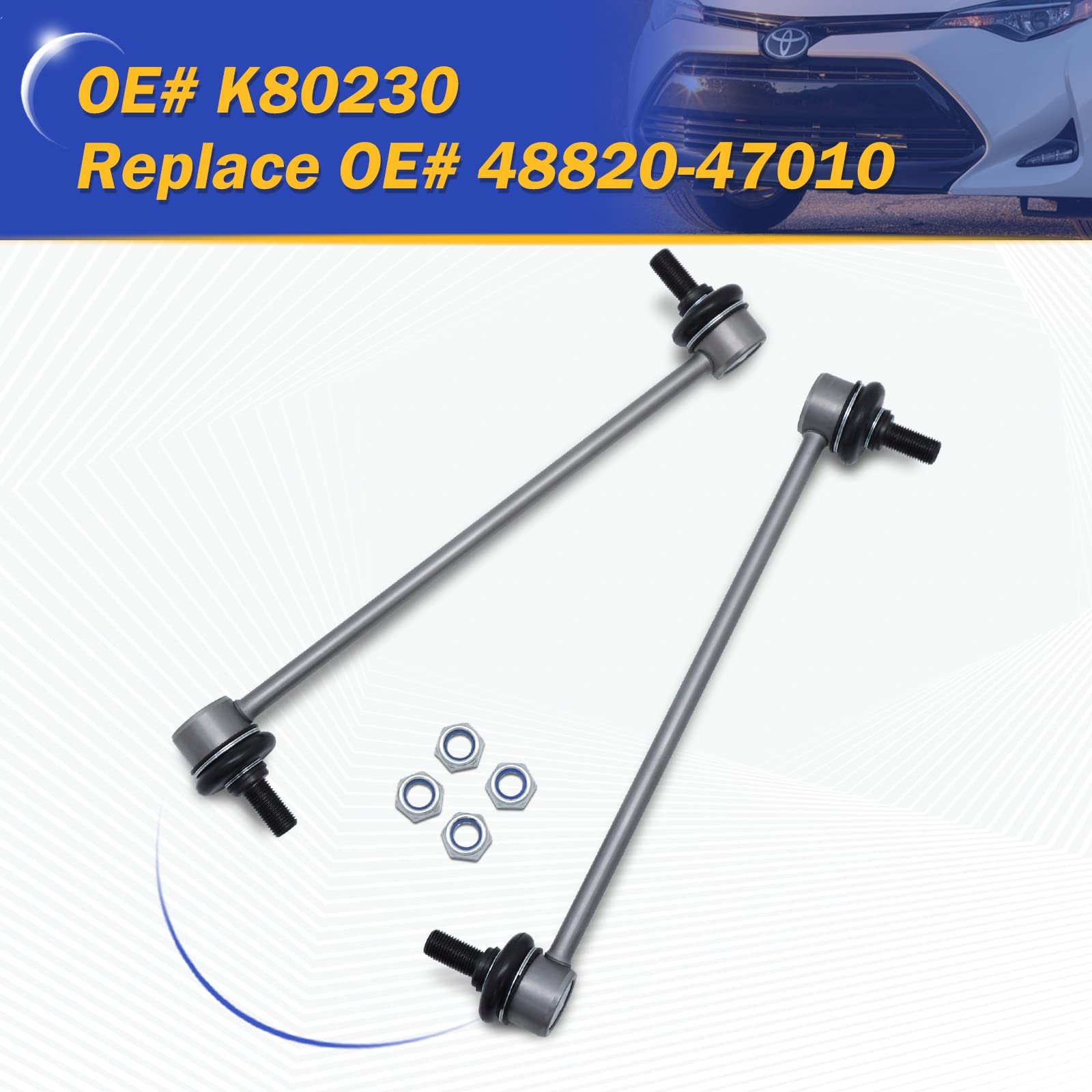 K80230 Zinc-Nickel Alloy Front Stabilizer Sway Bar Links For Pontiac Vibe 2003-2010?Scion Tc 2005-2010?Toyota Corolla 2003-2018?
