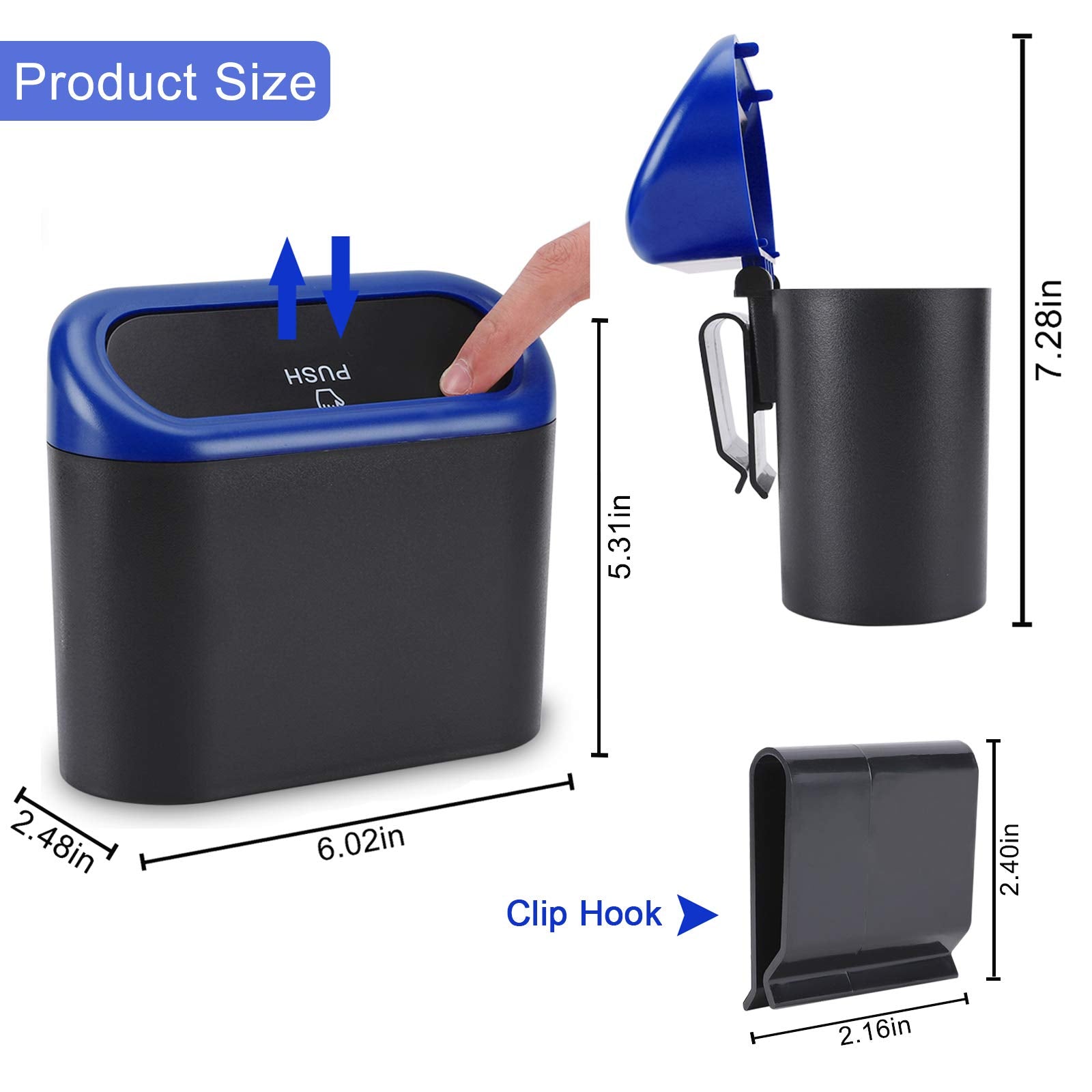 Accmor Car Trash Can With Lid, Waterproof Vehicle Trash Bin Car Dustbin Garbage Organizer Storage, 2 Pack Mini Garbage Bin Trash