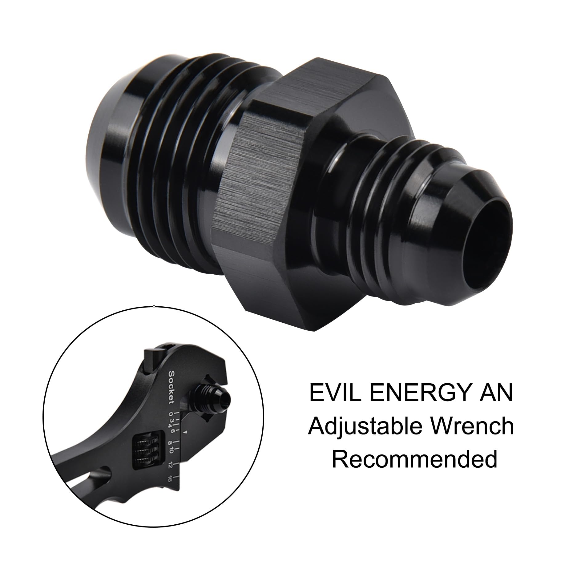 EVIL ENERGY 8AN Male to AN6 Male Flare Reducer Coupler Union Straight Adapter Fitting Black