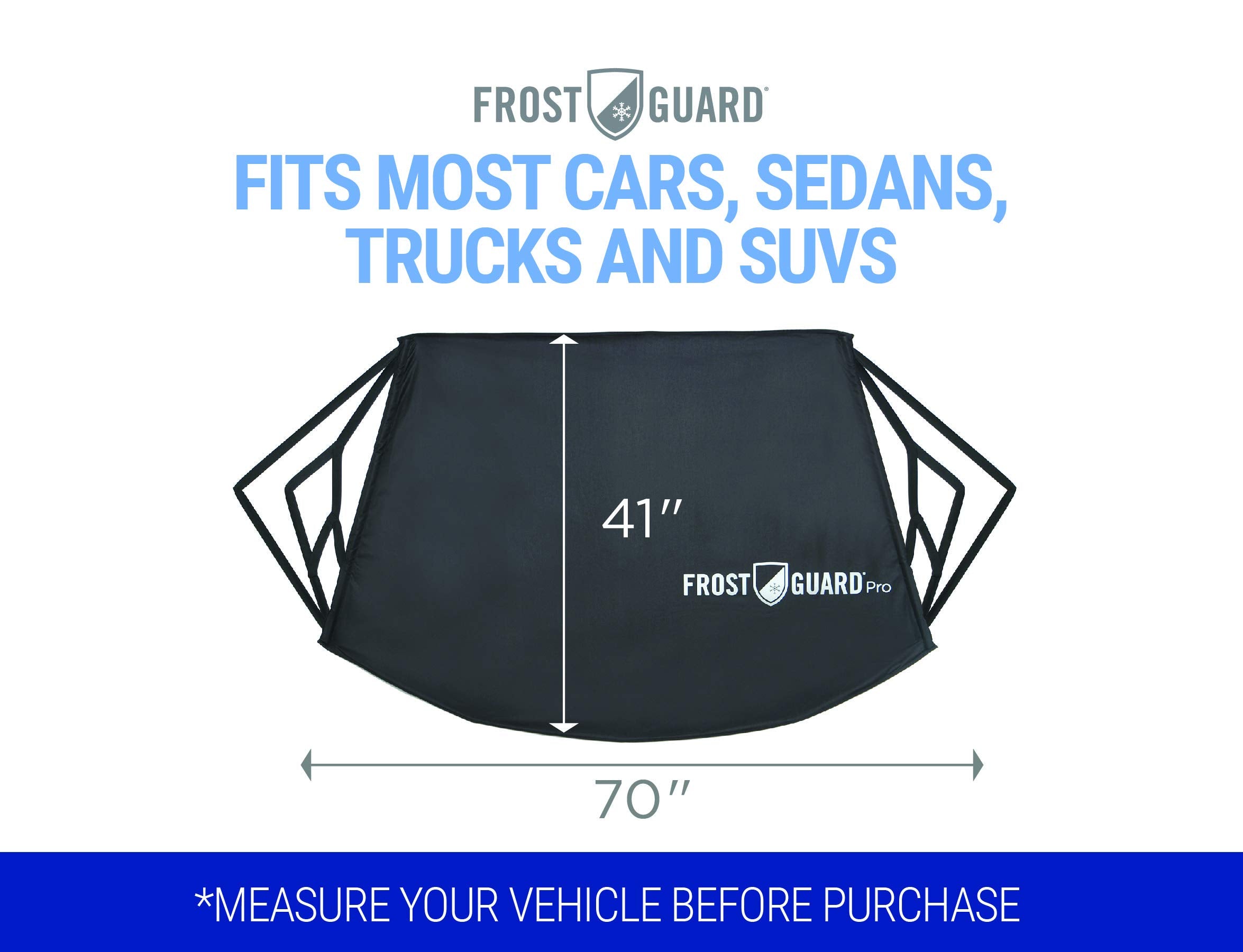 Frostguard Pro | Premium Winter Windshield Cover For Ice And Snow With Wiper Blade Cover | Xl Size Car Windshield Cover, Black | Fits Most Cars, Sedans, Small Trucks And Suvs – 70 X 41 Inches