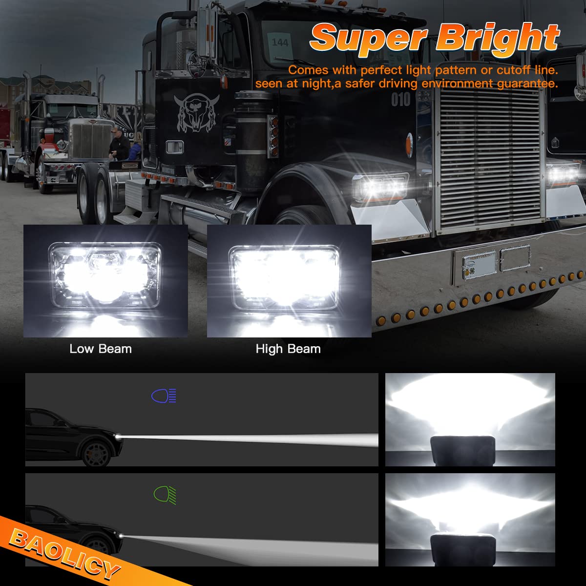 Baolicy 4X6 H6545 Led Headlights Dot Approved 4Pcs White Hi/Low Sealed Beam Rectangle H4668 H4656 H6545 Headlights For Chevrolet