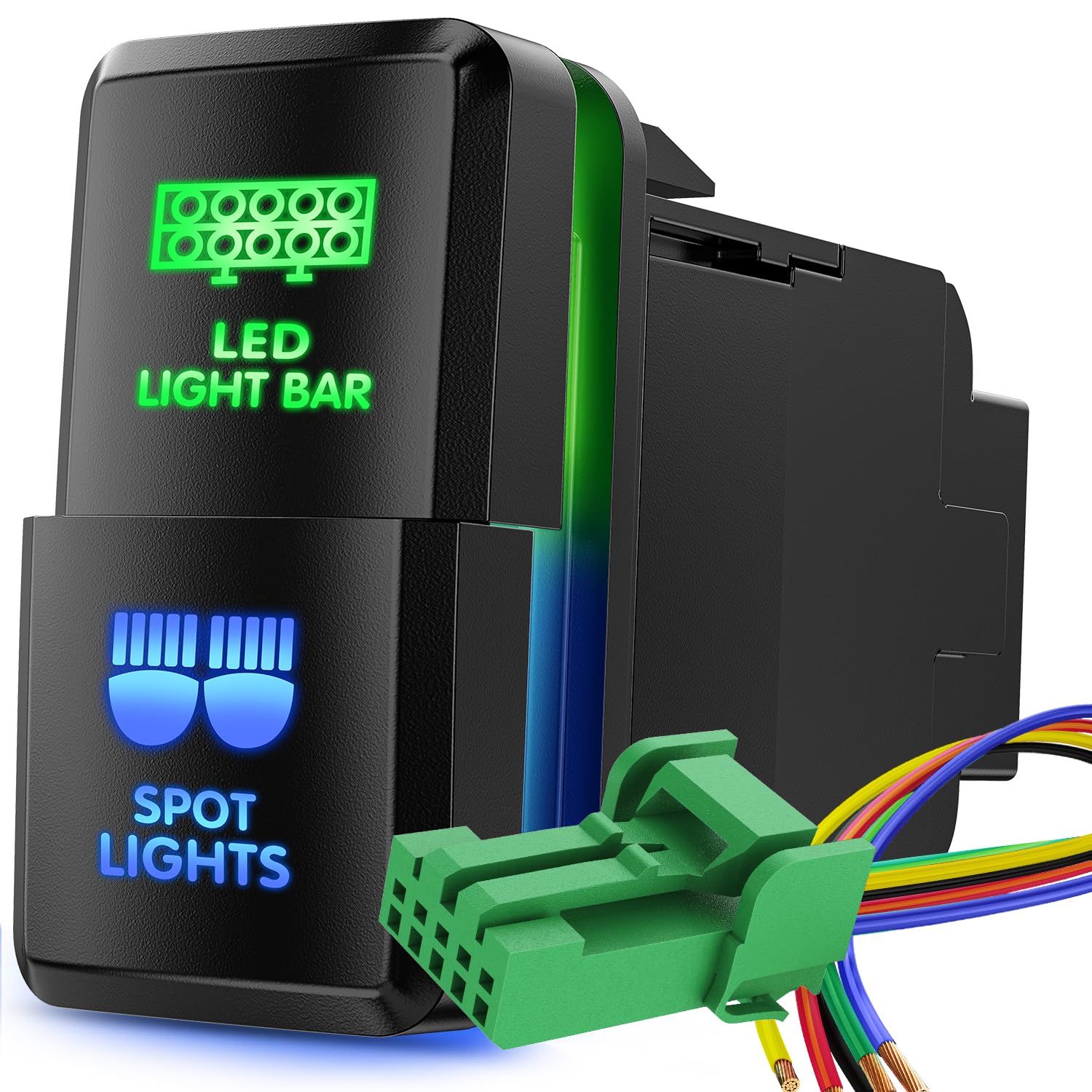 Nilight Led Light Bar & Spot Lights Dual Push Button Switch 12V On Off Switches With Connector Wire Kit 1.54'' X 0.83'' Replacem