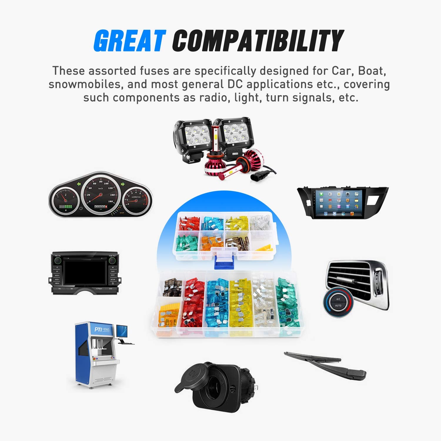 Nilight - 50018R 240Pcs Standard And Mini Blade Fuses Set,5A 7.5A 10A 15A 20A 25A 30A Atc Apr Ato Ats Standard And Atm Apm Mini