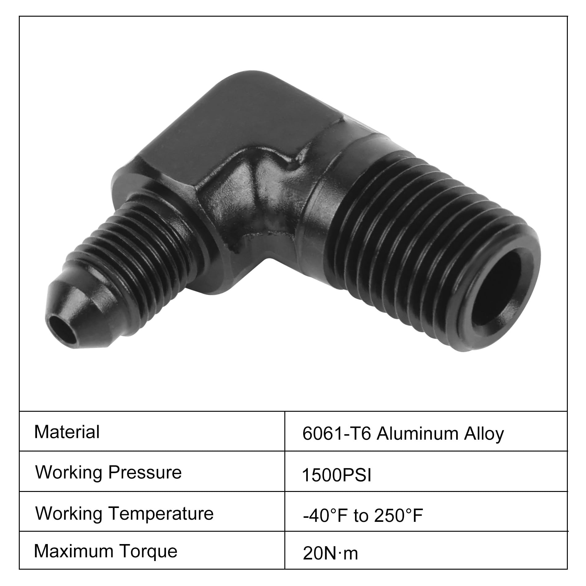 Evil Energy 3An Male Flare To 1/4'' Npt Pipe 90 Degree Fitting Adapter Aluminum Black 2Pcs