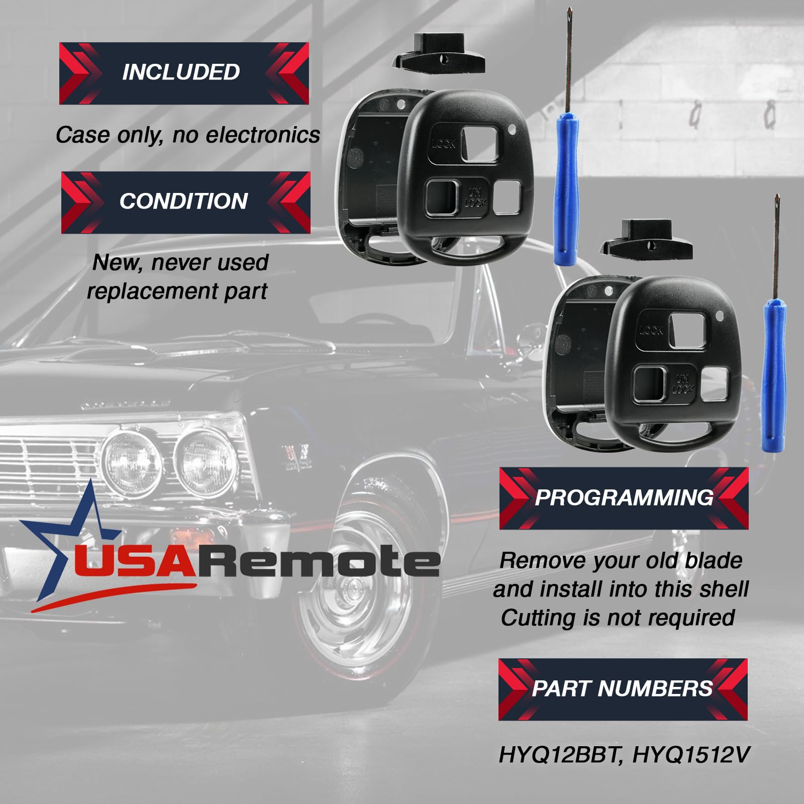 2 Fits Case Shell Key Fob Keyless Entry Remote (Cutting Not Required)