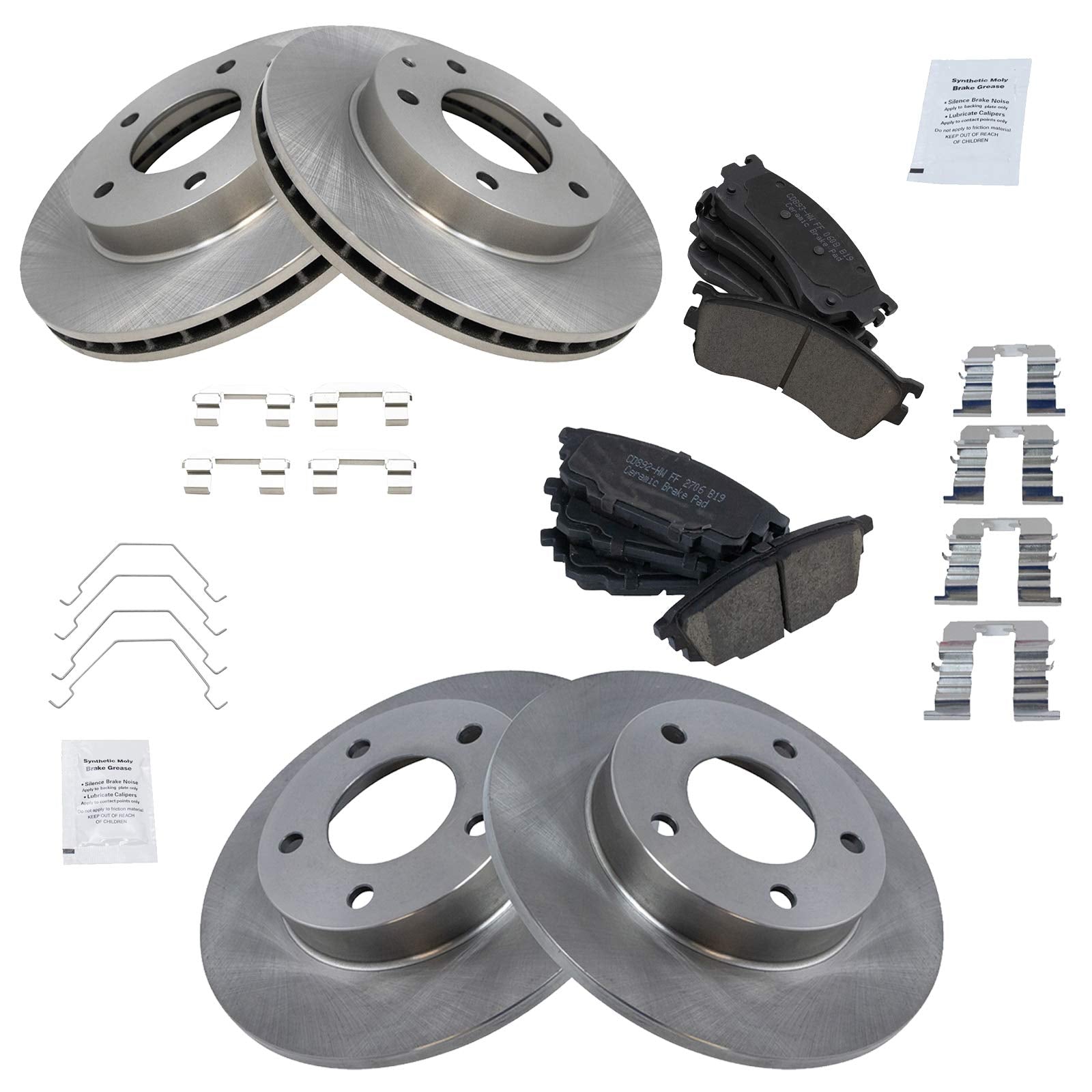 Trq Front And Rear Brake Pad & Rotor Kit Brake Pads Brake Rotor Ceramic Compatible With 2001-2003 Mazda Protege 2002-2003 Proteg