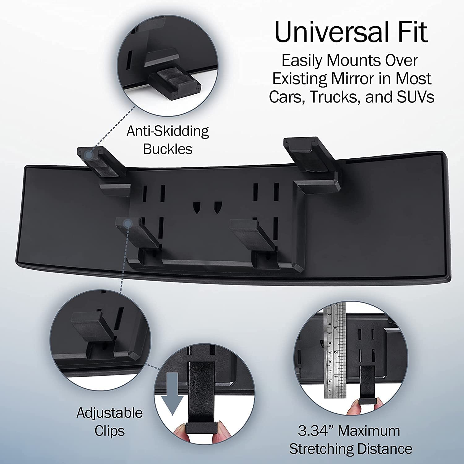 Verivue Mirrors Universal 12 Inch Interior Clip On Panoramic Rearview Mirror, Anti Glare, Clear Tint, Wide Angle Mirror, Car Mir