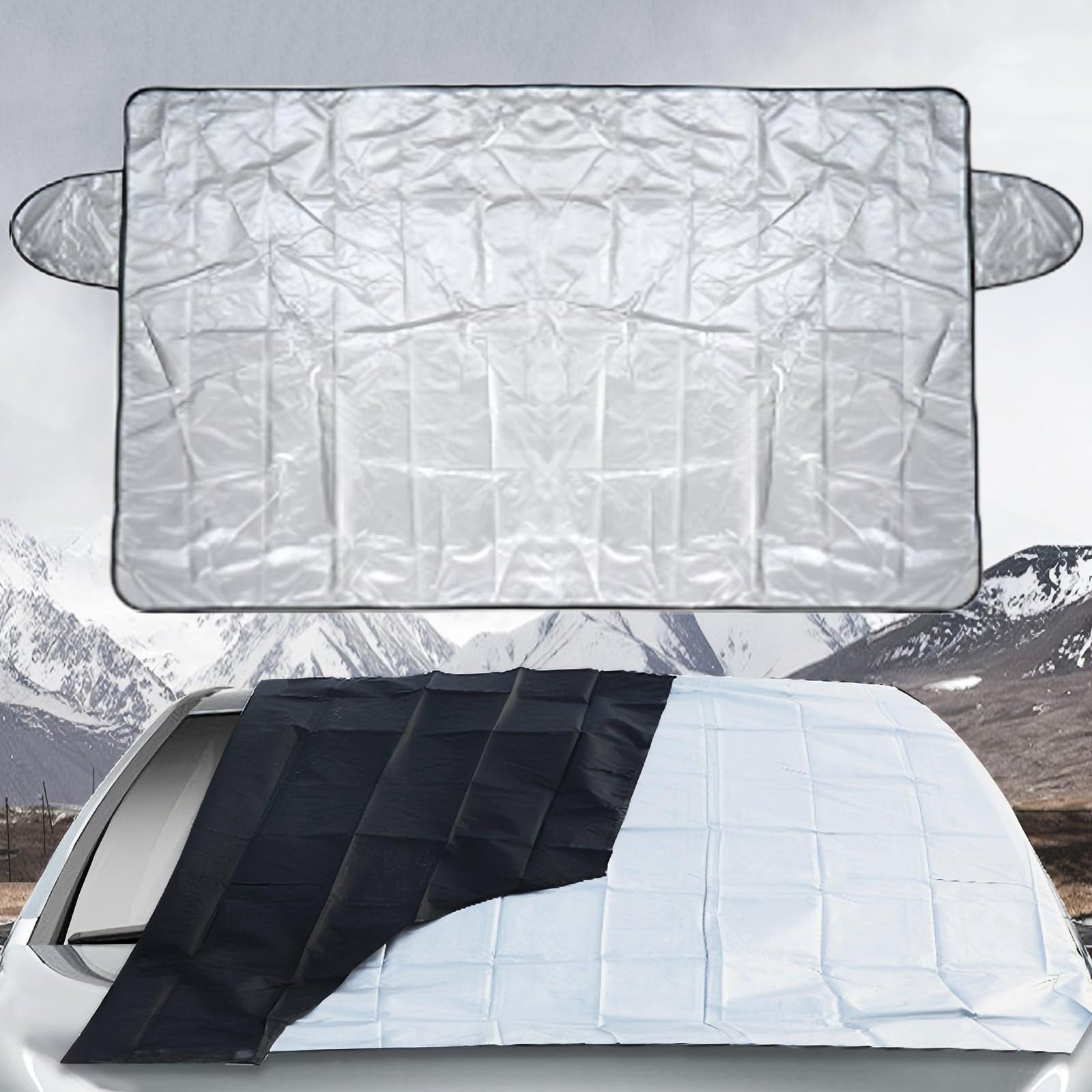 Exterior Windshield Cover - Made of 190T Silver-Plated Fabric with Magnetic Fit & Mirror Covers, All-Season Frost Shield for SUV