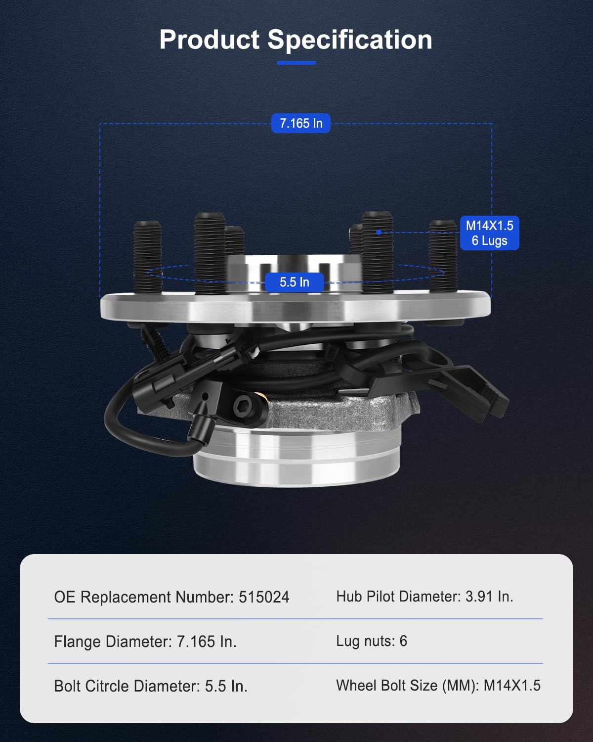 ECCPP Wheel Hub and Bearing Assembly Front 515024 fit 1995-2000 Chevy Cadillac GMC 4WD Replacement for 6 lugs wheel hub with ABS