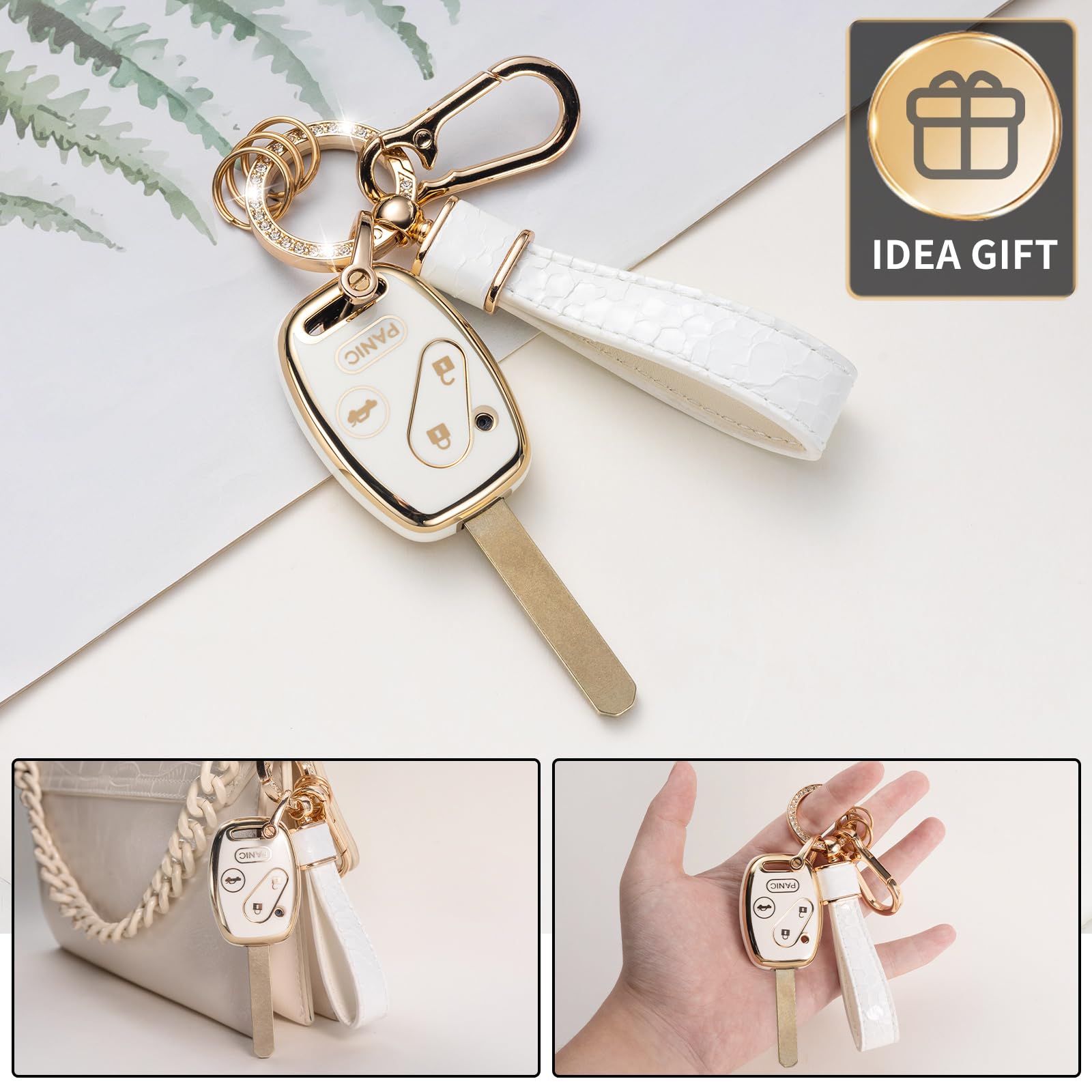 Cacarlike For Honda Key Fob Cover With Honda Keychain, Car Key Fob Case Compatible With Accord Civic Ex Pilot Cr-V Smart Key Pro