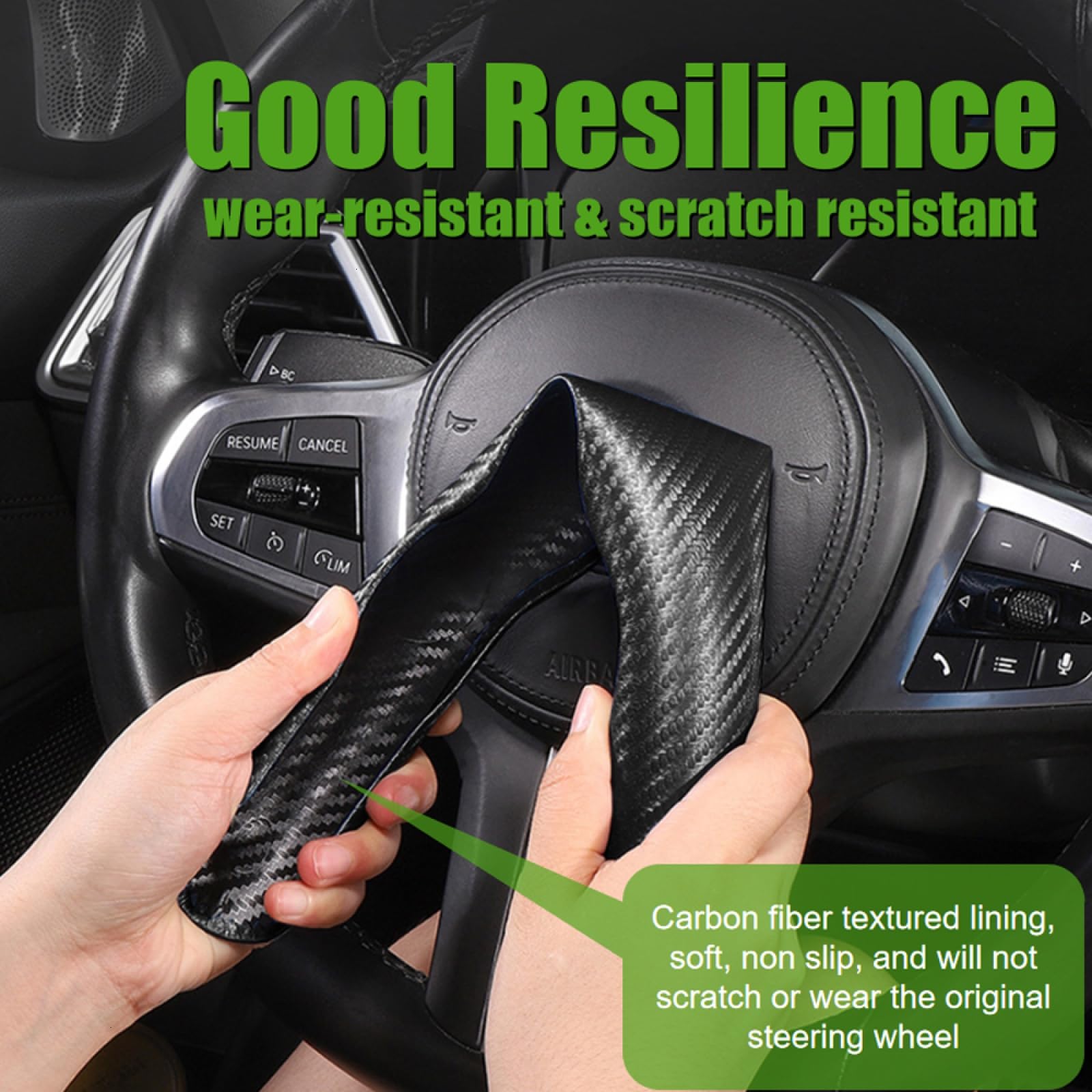 WSSROGY 3 Pack Anti-Skid Segmented Carbon Fiber Car Steering Wheel Cover Protector Universal for Most Car Wheel (Black)