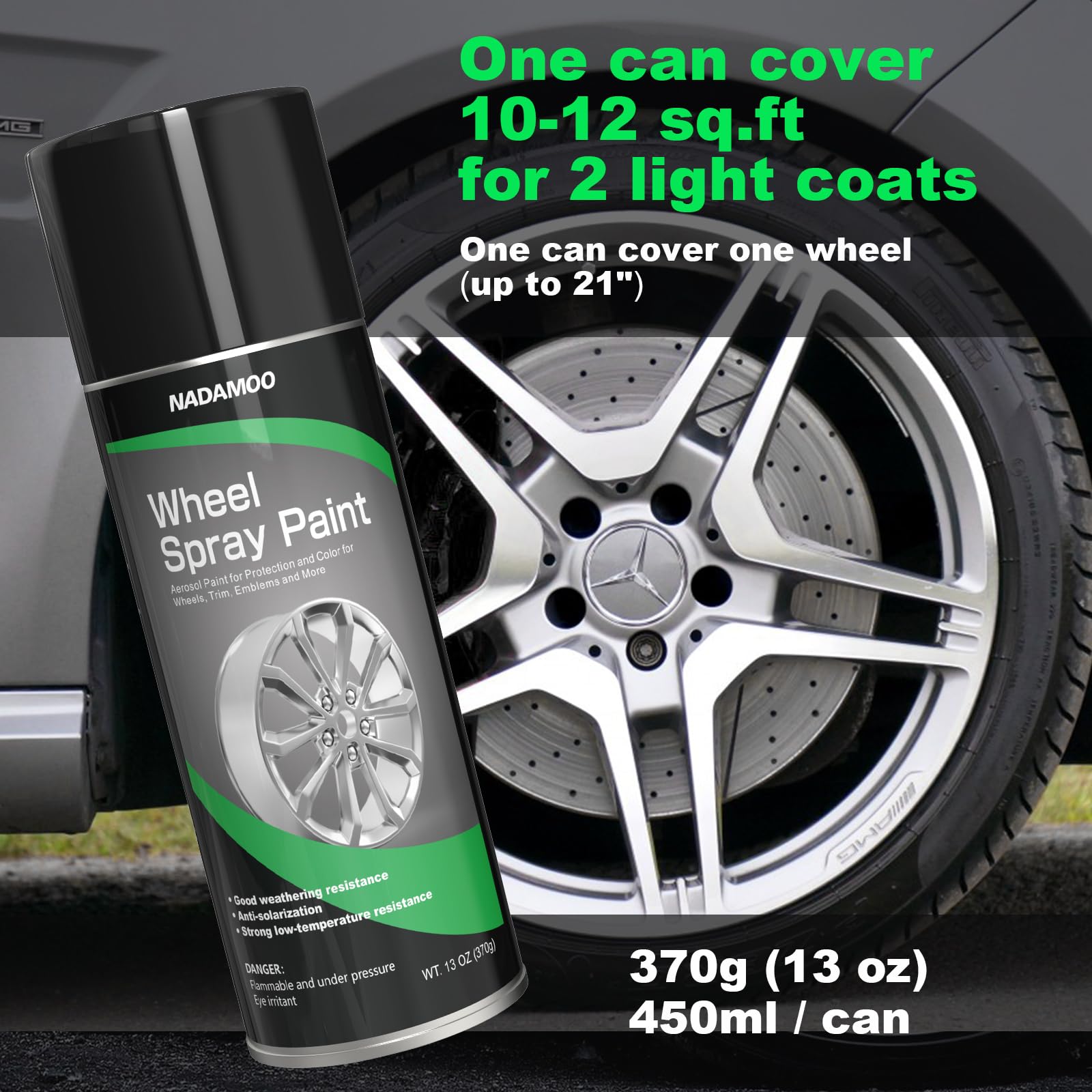Nadamoo Aluminum Wheel Spray Paint, Semi-Gloss Aerosol Car Rim Paint For Recolor And Protection Of Metal Surface, Silver, 4 Cans