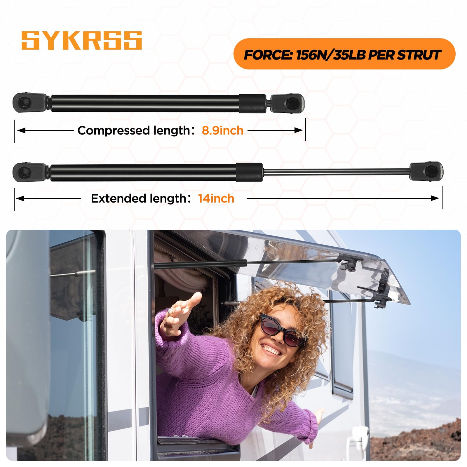 SYKRSS C16-10176 C1610176 14 '' Gas Strut 14inch 35Lbs/156N Struts Shock Lift Support Gas Spring for are Leer Camper Shell Truck