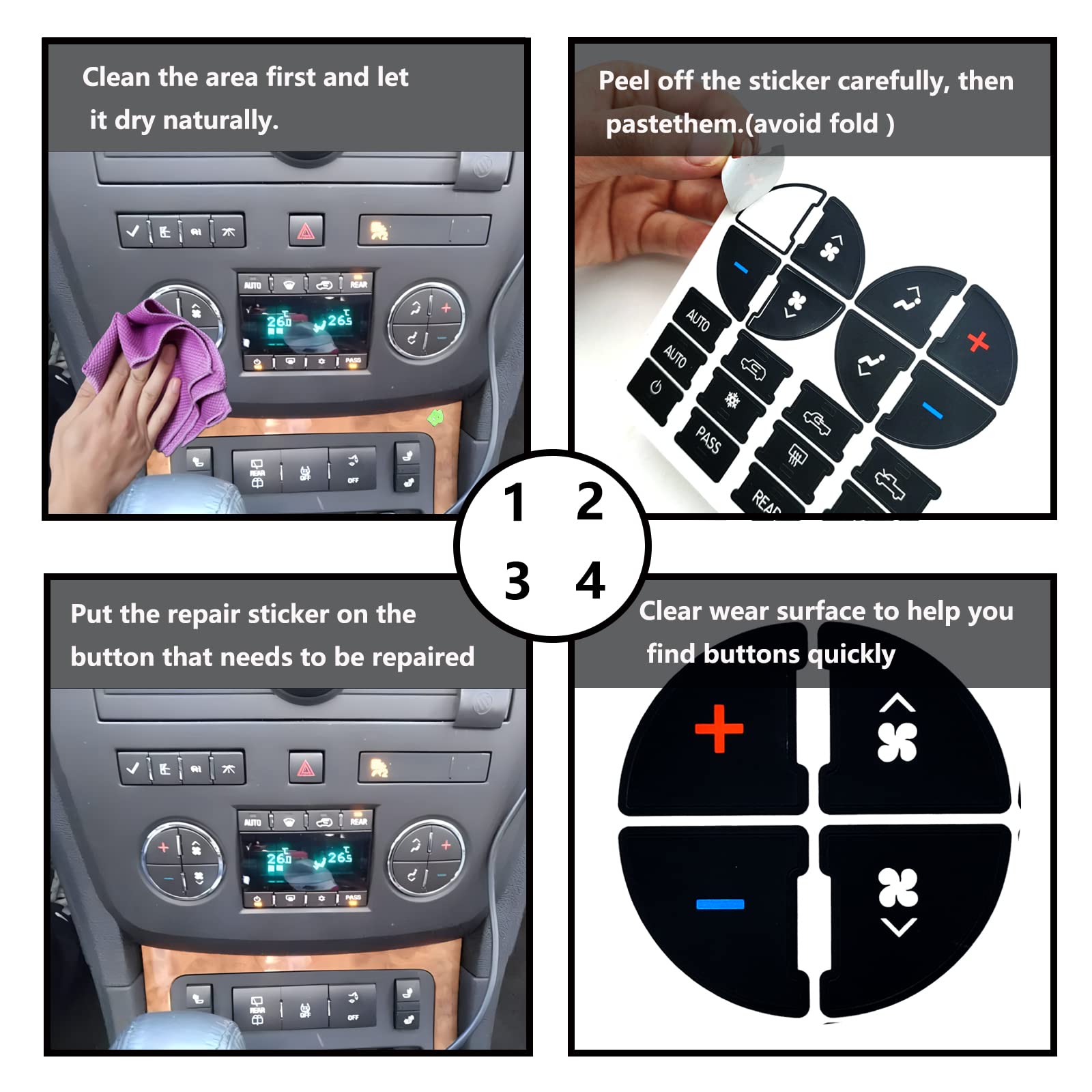 3 Packs Ac Dash Button Repair Kit Decal Stickers-Compatible With Chevy, For Fixing Ruined Faded A/C Control Buttons - Decal Repl