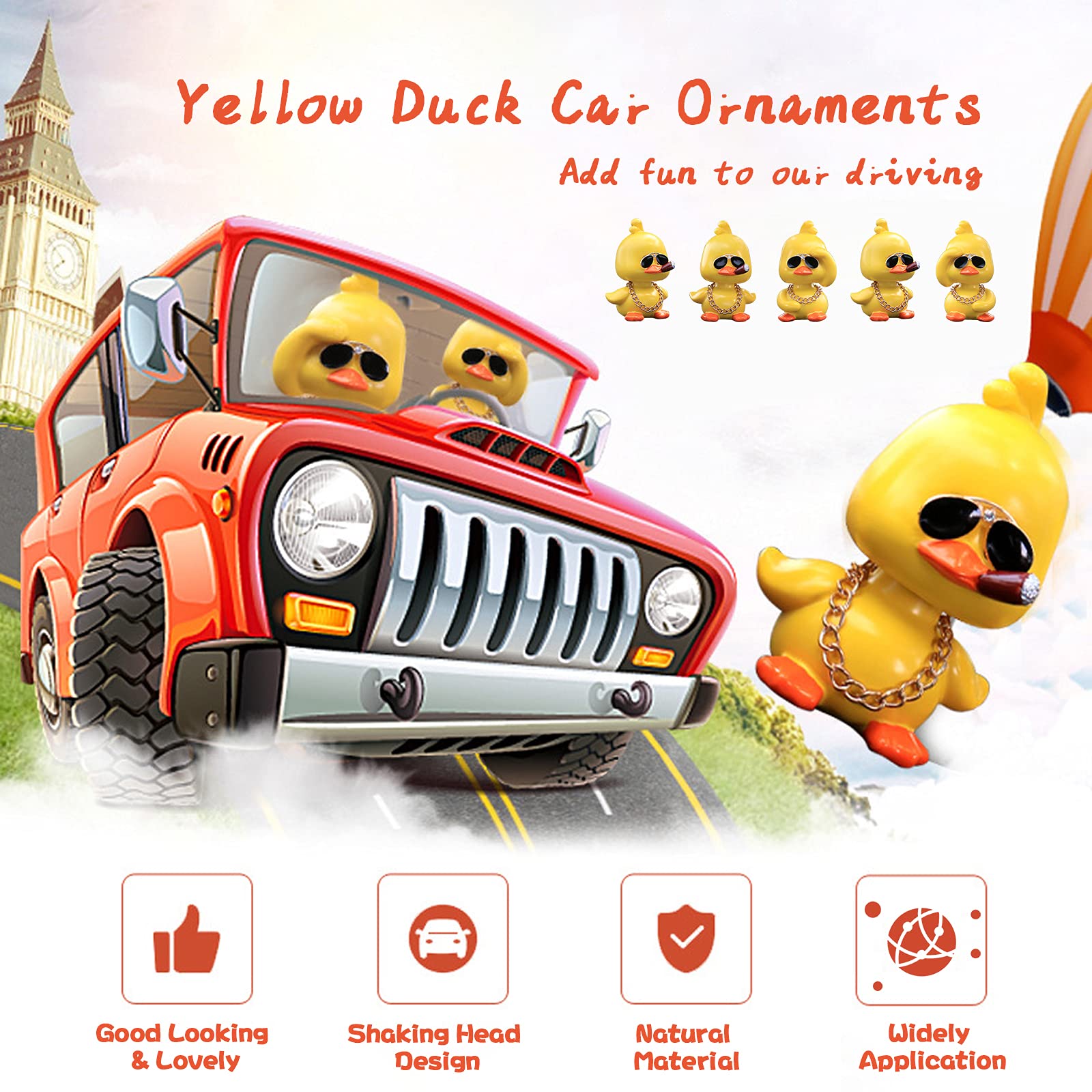 Wonuu Cute Yellow Duck Car Ornaments Cool Duck Car Dashboard Decorations Shaking Head Doll