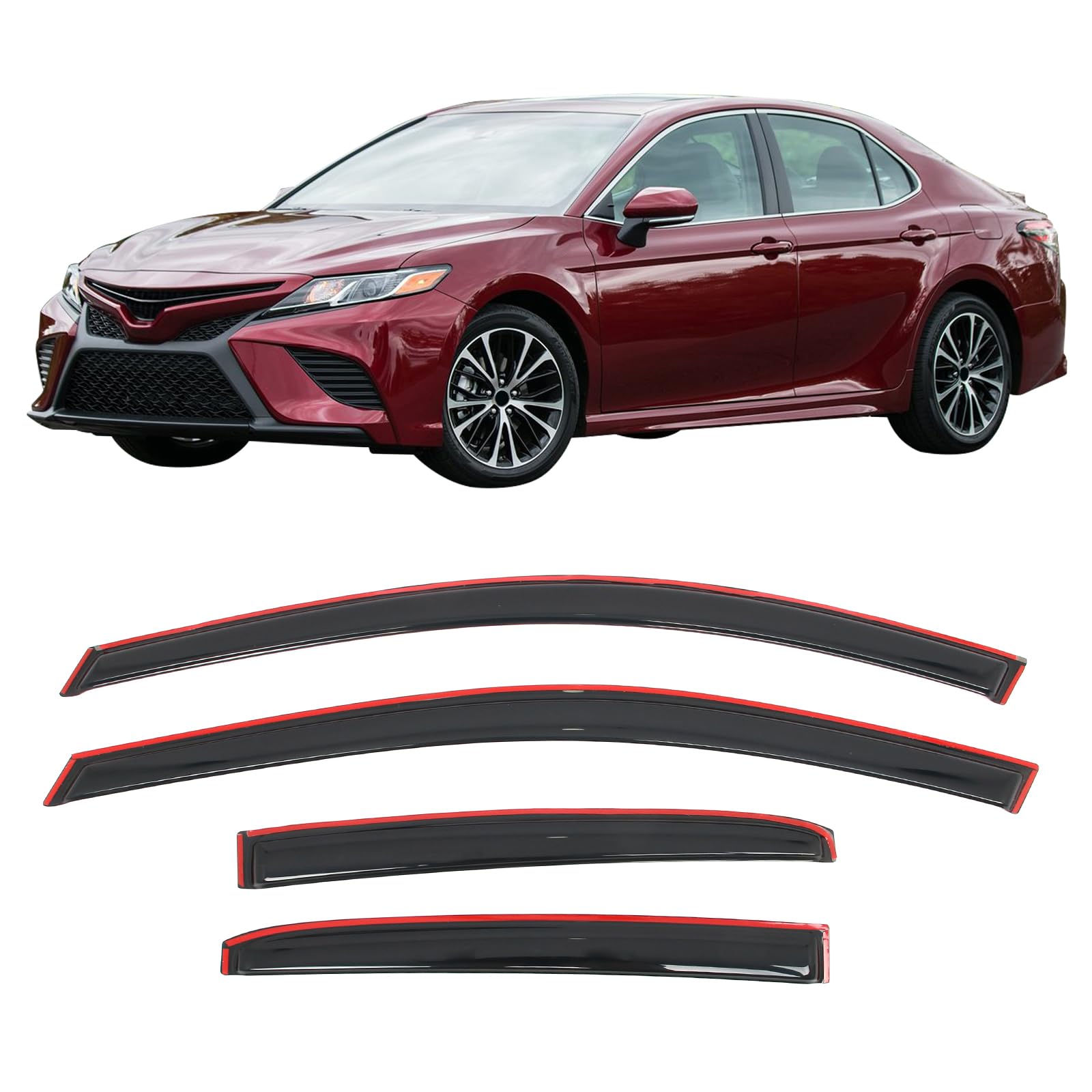 Ikon Motorsports In Channel Window Visors Compatible With 2018-2024 Toyota Camry, Acrylic Smoke/Tinted Rain Guards, Side Window