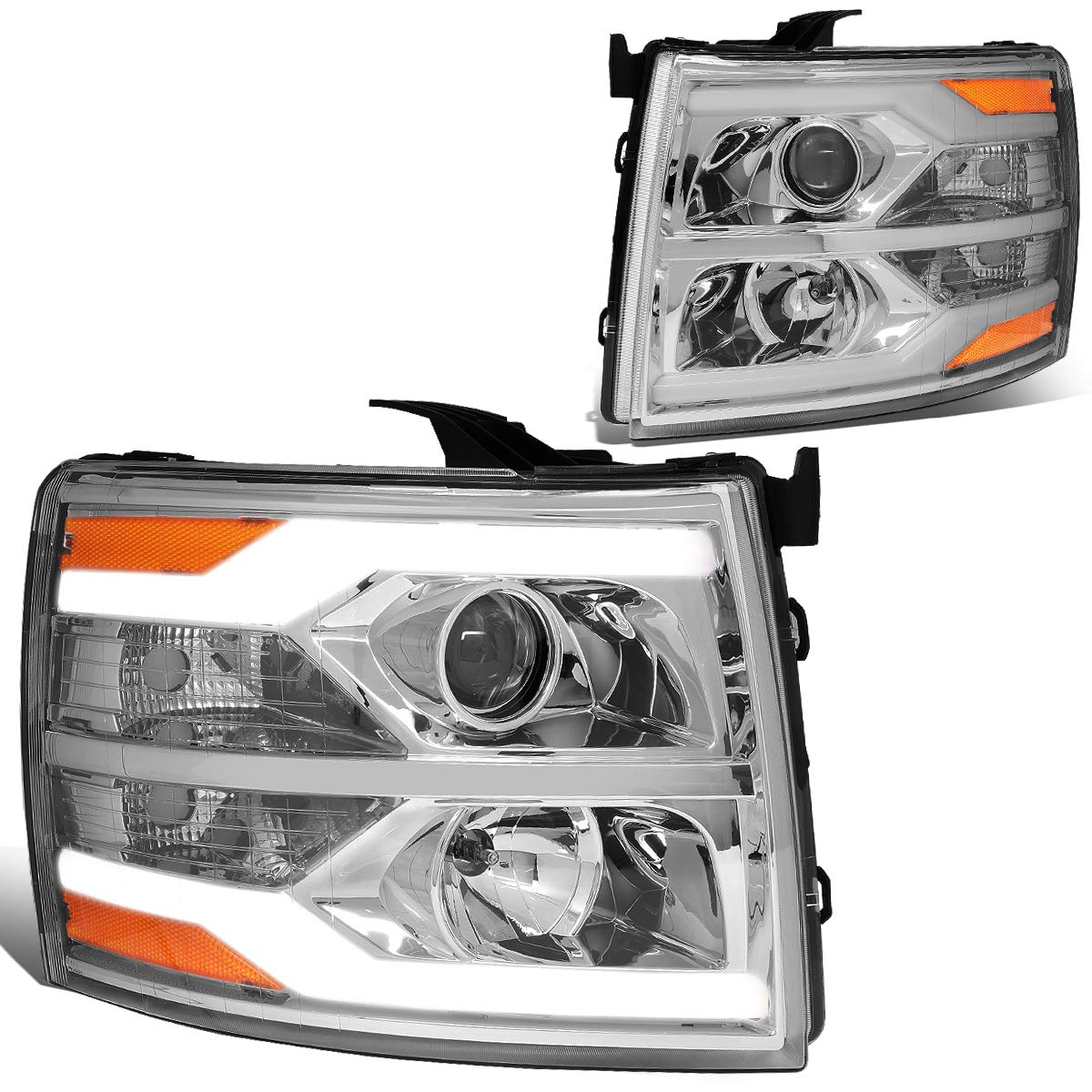Dna Motoring Hl-Hpl-Csil07-G2-Ch-Am Dual Led Drl Projector Headlight [For 07-14 Chevy Silverado], 1 Pack