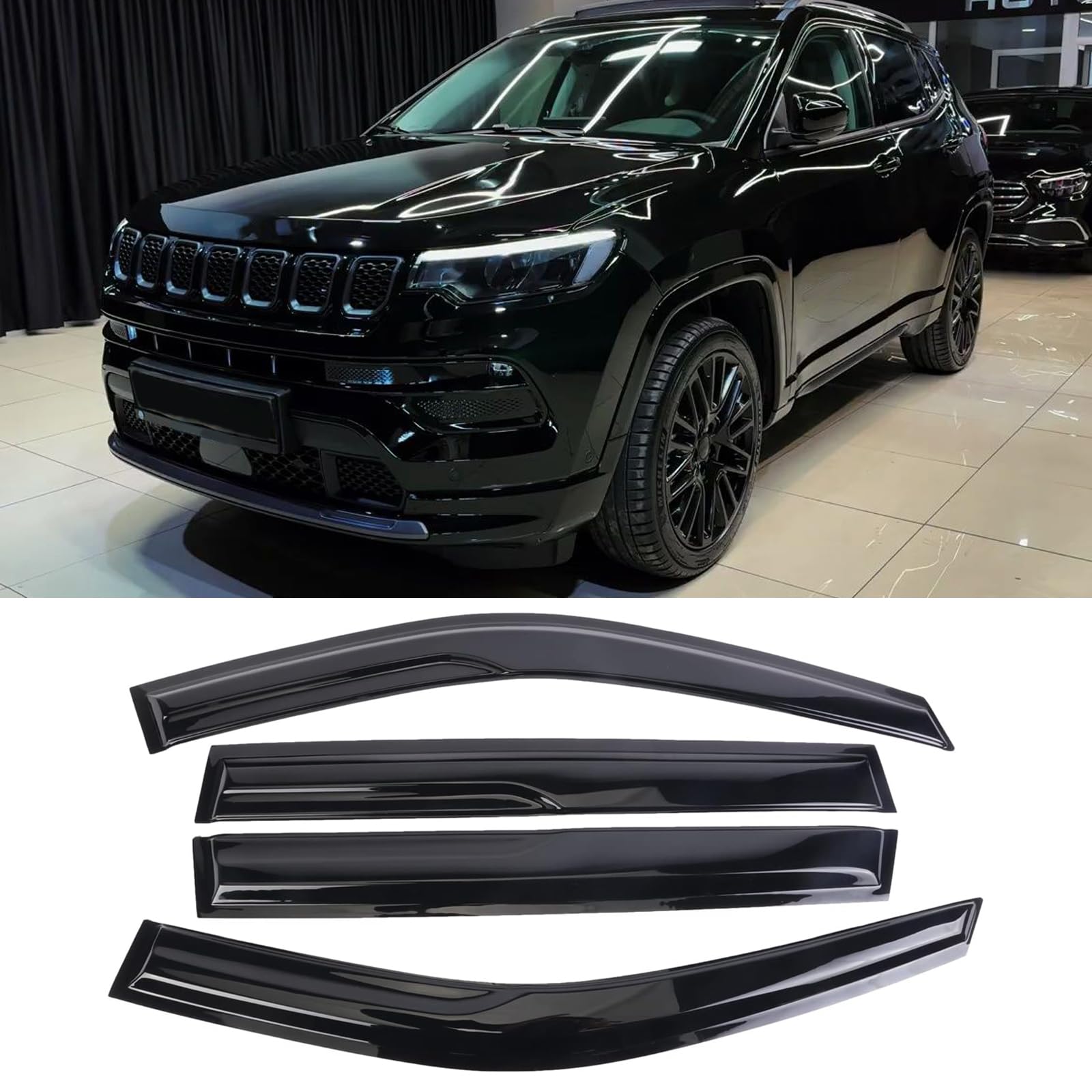 Sontian Rain Guards Tape-On Window Vent Visor Fit 2017-2023 Jeep Compass Window Wind Deflector 4Pcs Vent Shade