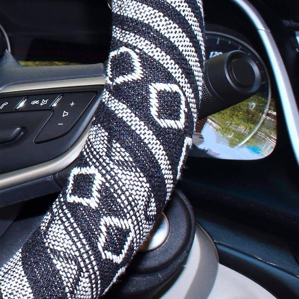 Shiawasena Car Steering Wheel Cover, Coarse Flax Cloth, Ethnic Style, Universal 15 Inch Fit, Anti-Slip Sweat-Absorbent (E#)