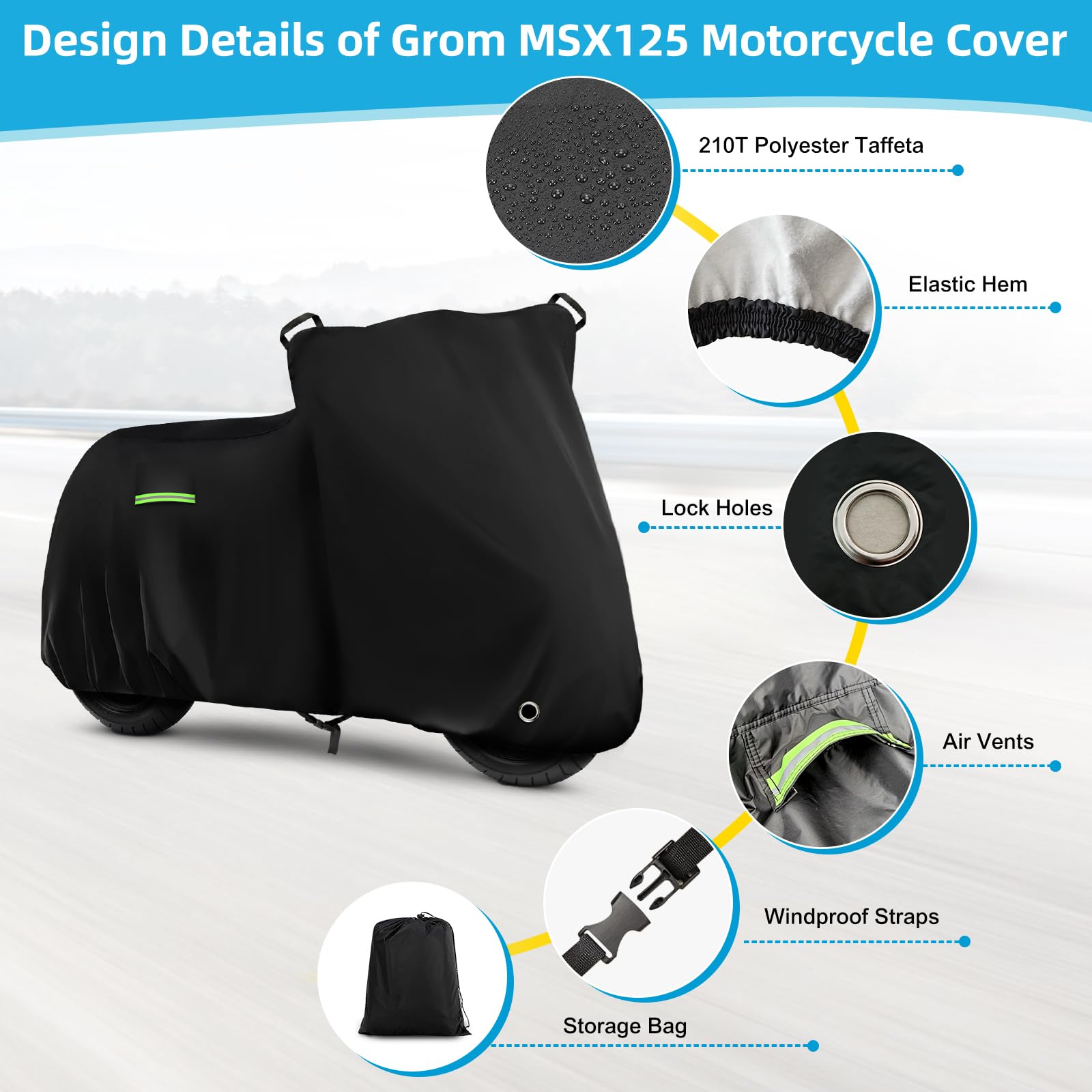 Motorcycle Cover Waterproof for Honda Grom MSX125/Navi/Monkey/2022 Benelli 135/2023 Grom, Heavy Duty Outdoor Sun UV Rain Dust Al