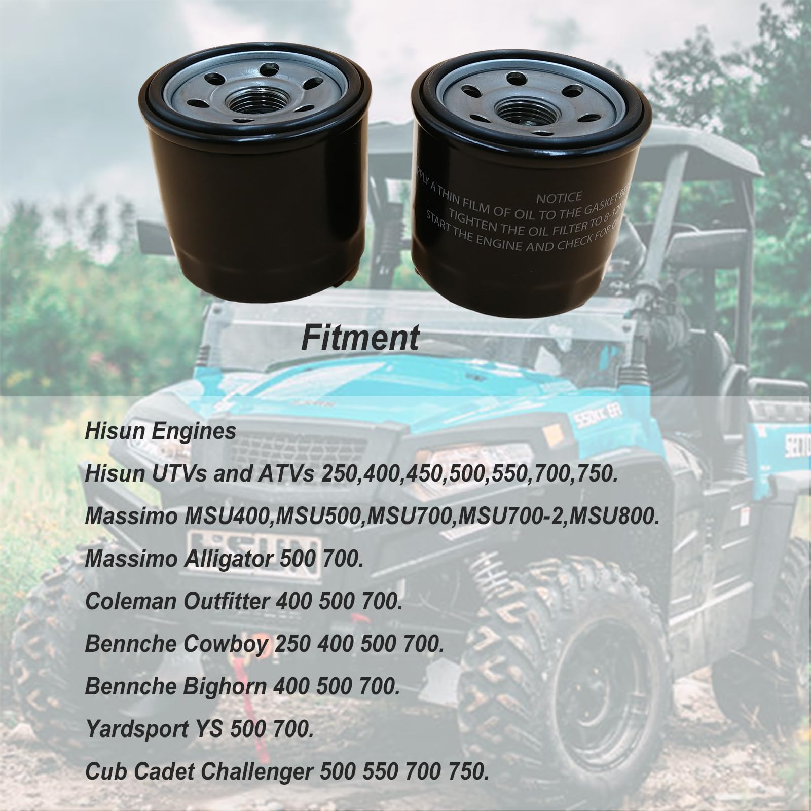Hisun Oil Filter for UTV ATV 250 400 450 500 550 700 750 750Crew – 2PCS Compatible with Axis, Massimo, Coleman, Cub Cadet