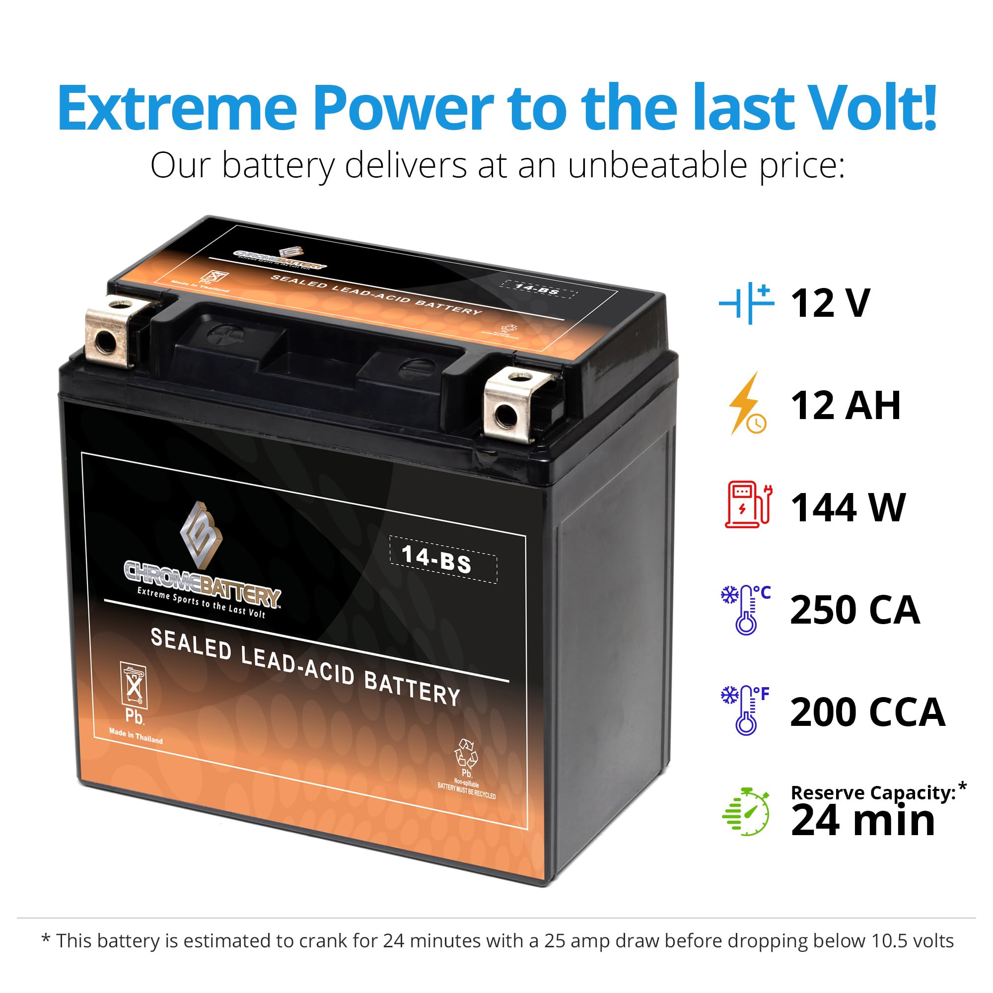 Cb Chromebattery Ytx14-Bs Atv Battery- Rechargeable, Factory Sealed, Replacement For Honda Trx 500 420 450 350 300 Rubicon Forem