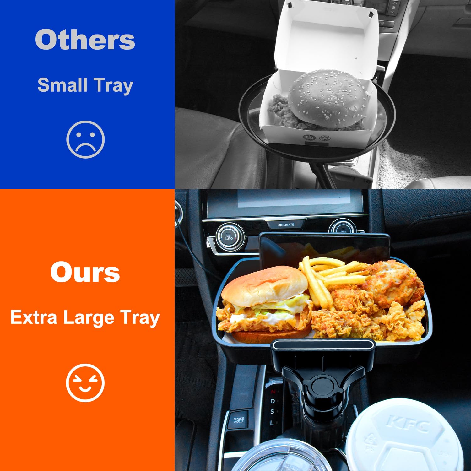 Aucurwen Cup Holder Tray For Car, 360 Rotating Car Tray, Car Food Table Tray For Eating With Solid Base & Phone Slot, Car Cup Ho