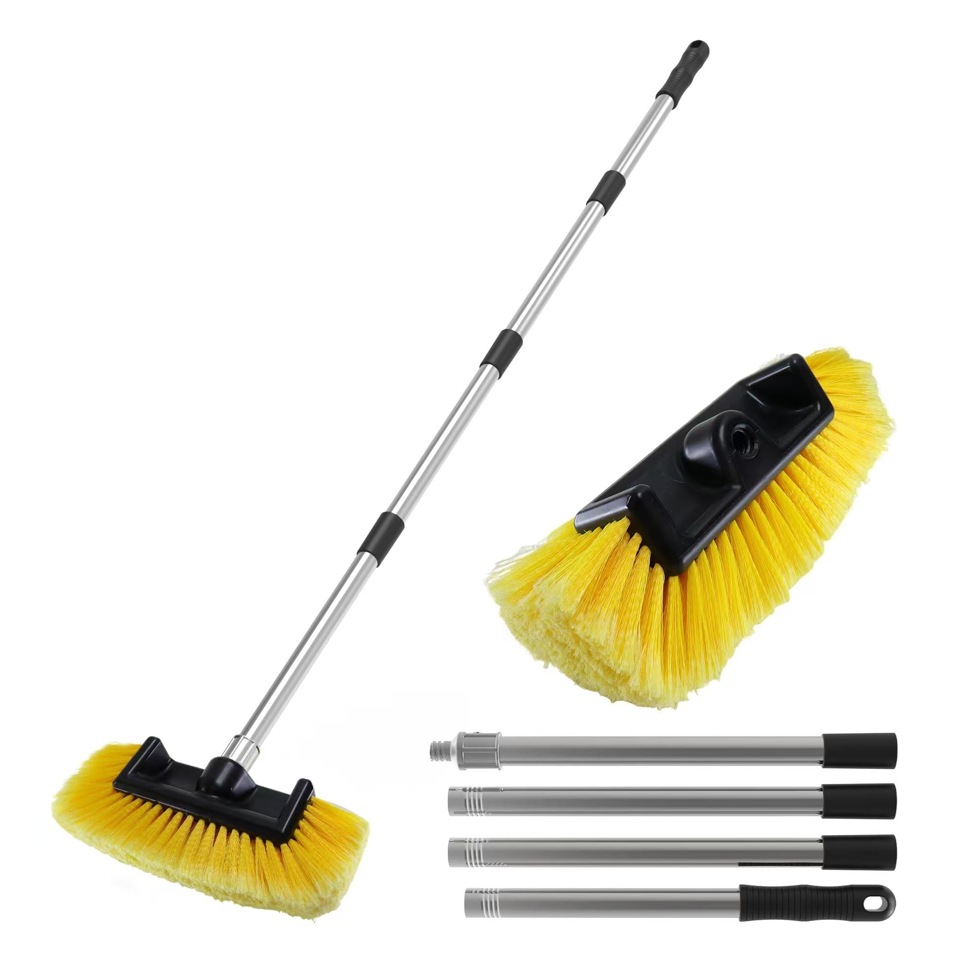 Yuloosi Car Wash Brush With 56'' Long Handle | Car Wash 12'' Dip Soft Five-Sided Brush | No Scratch Soft Bristle Brush For Car,