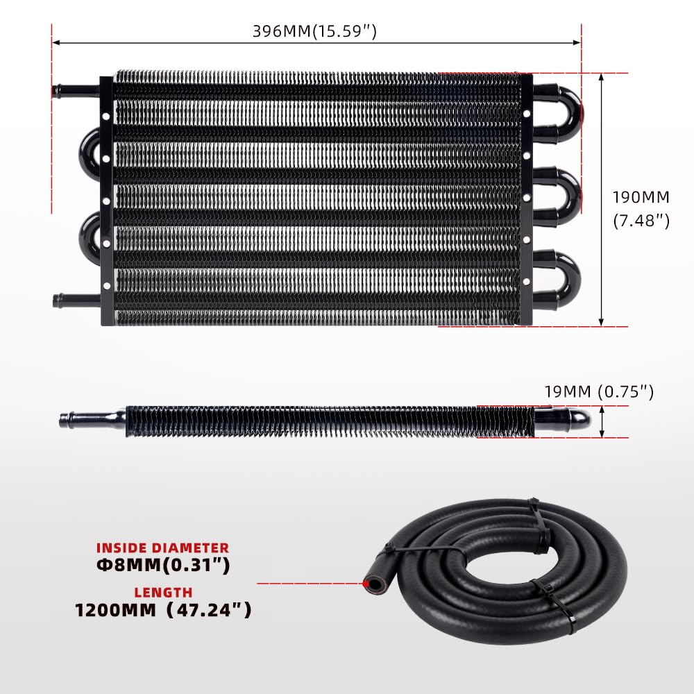 Bartoo Universal 5/16'' Transmission Oil Cooler Kit, Aluminium Alloy 6 Pass Tube And Fin Oil Cooler Kit(Black)