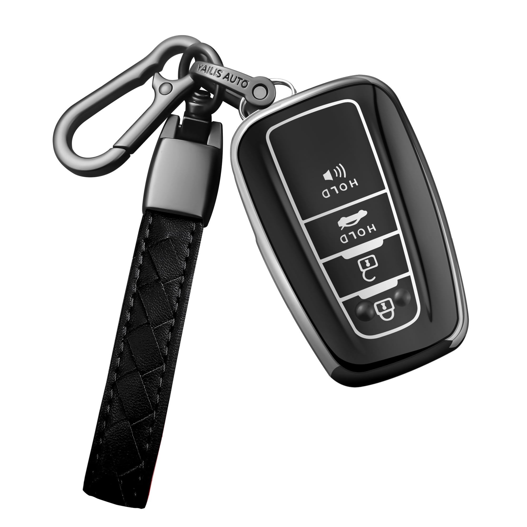 Sindeda Compatible With Toyota Key Fob Cover With Leather Keychain,Soft Tpu Full Cover Protection,Key Fob Case For Rav4 Camry Avalon Corolla Highlander C-Hr Prius Smart Remote,Key Fob Shell-Silver