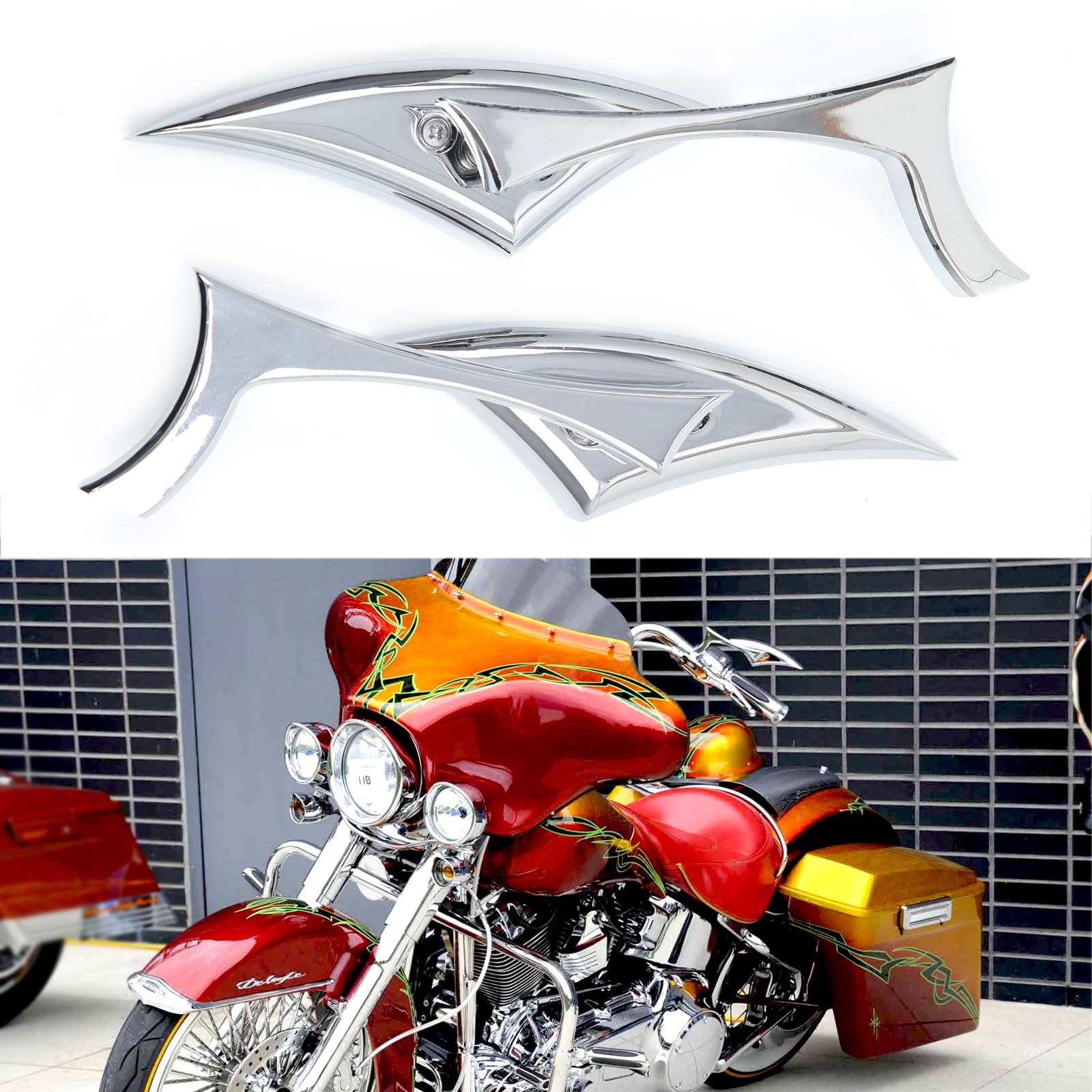 Chrome Motorcycle Blade Rear View Mirrors For Harley Cruiser Bobber Chopper (Chrome-Harley)