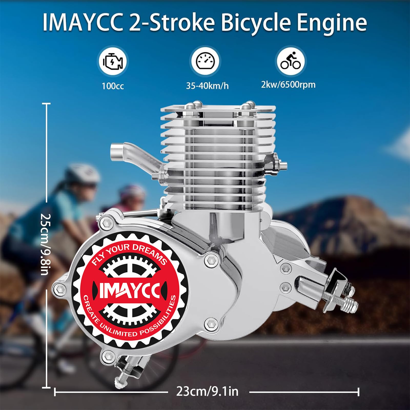 IMAYCC Bike Motor Kit 100cc Motorized Bike Kit 2 Stroke Gas Bicycle Engine Conversion Kit Fit for 26-28'' Bikes (100CC Silver)