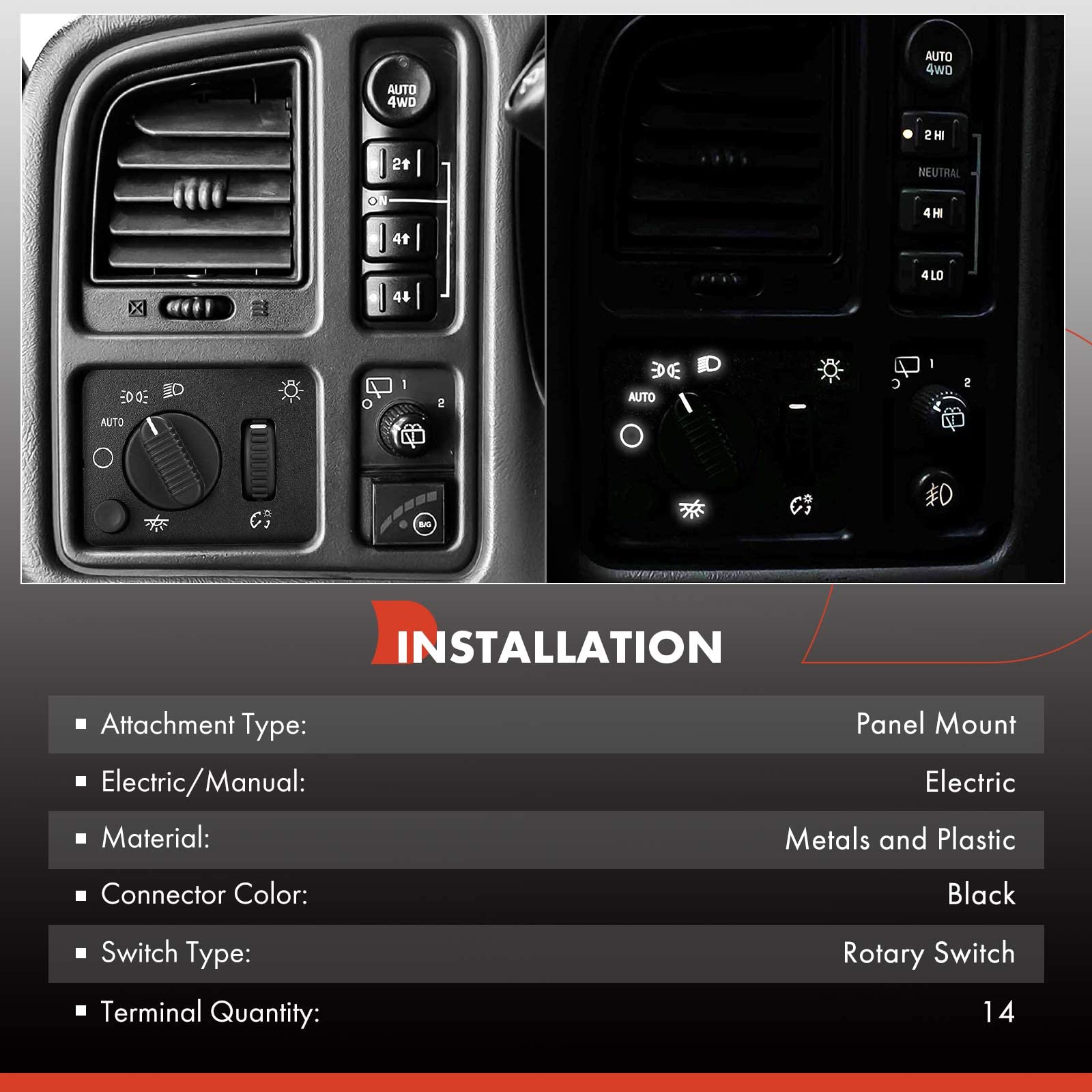 A-Premium Headlight Switch Headlamp Dimmer Switch White LED Light Compatible with 2003-2007 Chevy Silverado Tahoe Suburban & GMC Sierra Yukon & Cadillac Escalade