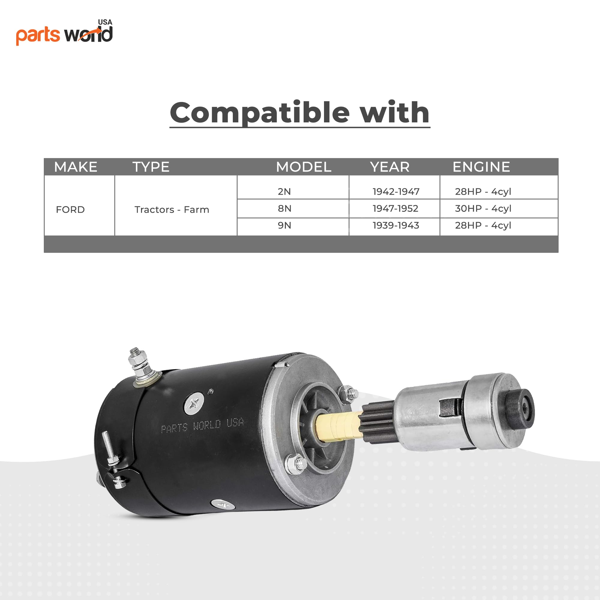 12V Starter For Ford 8N, 9N, 2N Tractors - 1939-1952 Model Years - 3109, 8N1100R, 8N11001, 1831810, 8N-11001R, 9N11001, 9N11002,
