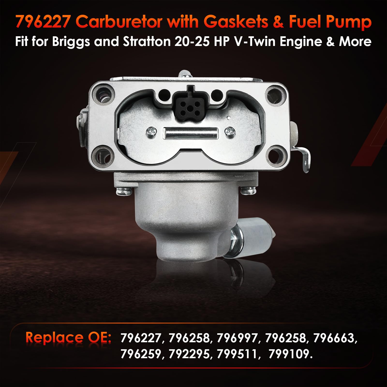 796227 Carburetor, Compatible With B&S Lawn Tractor V-Twin Engines 405777 406777 407777 40N877 40R877 445677 445877 44L777 44M777 20-25Hp Tractor Motor, Replace#: 796258, 796997