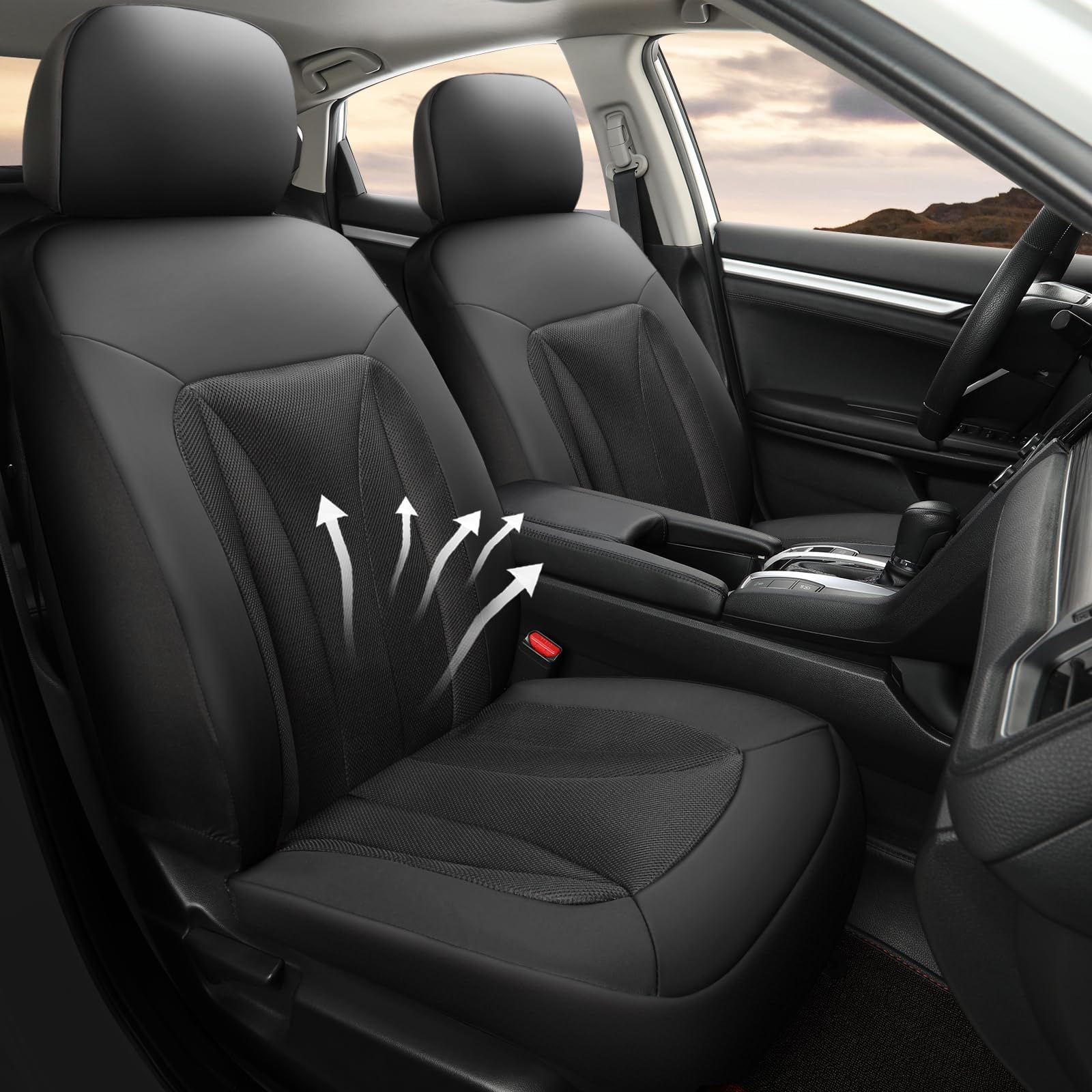 Giant Panda Front 3D Air Mesh Car Seat Covers, Custom Fit For Ford Escape Explorer Edge Mustang Bronco Sport, 2-Pack Breathable