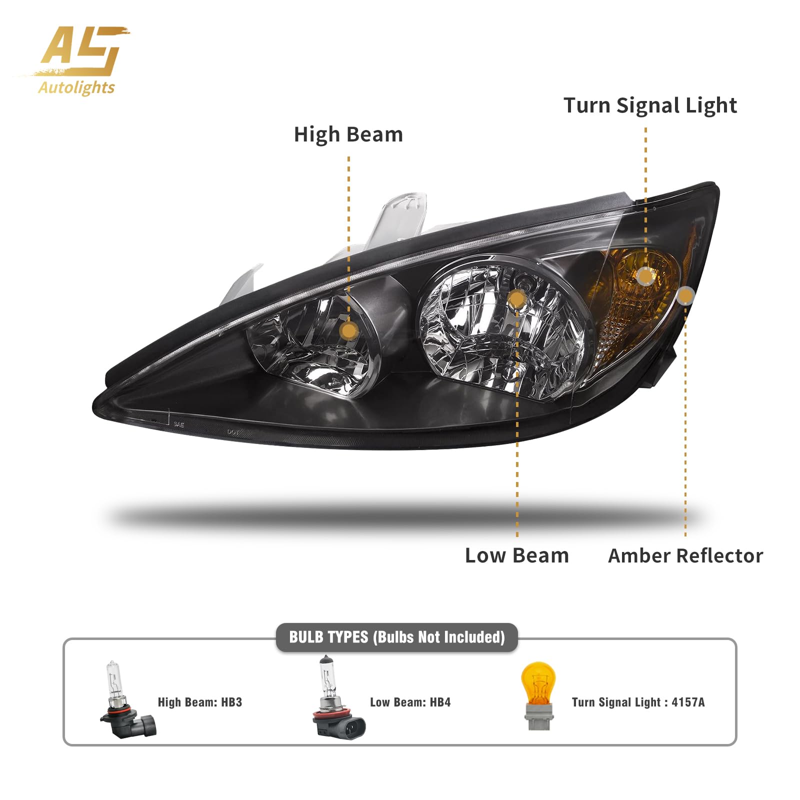 As Headlight Assembly Compatible With 2002 2003 2004 Toyota Camry Chrome Housing Amber Reflector Clear Lens Driver And Passenger