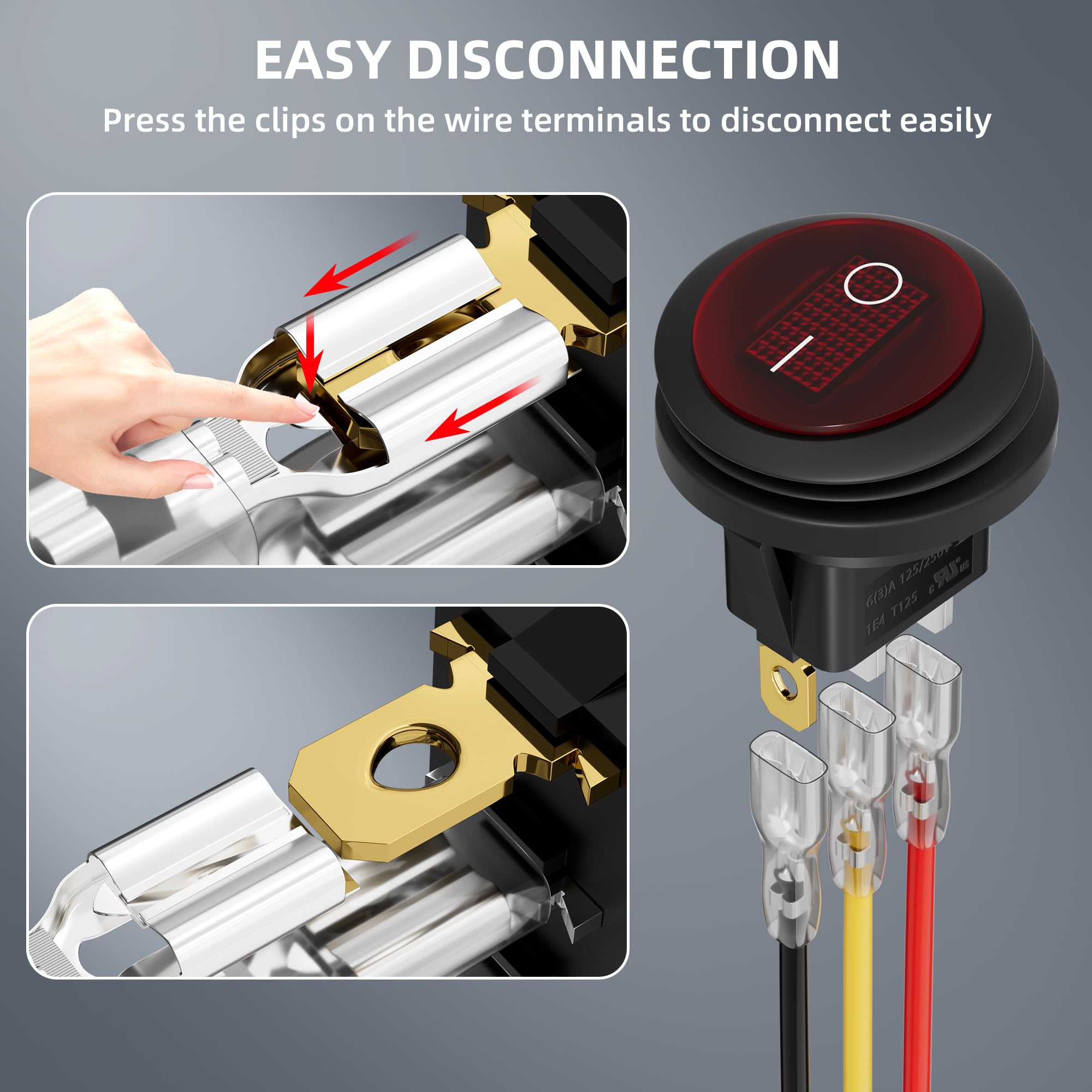 Daiertek Rocker Switch 12V 20A Waterproof Marine Round Rocker Switch Red Led Lighted [Ul Listed] On Off Toggle Switch 3 Pin Spst