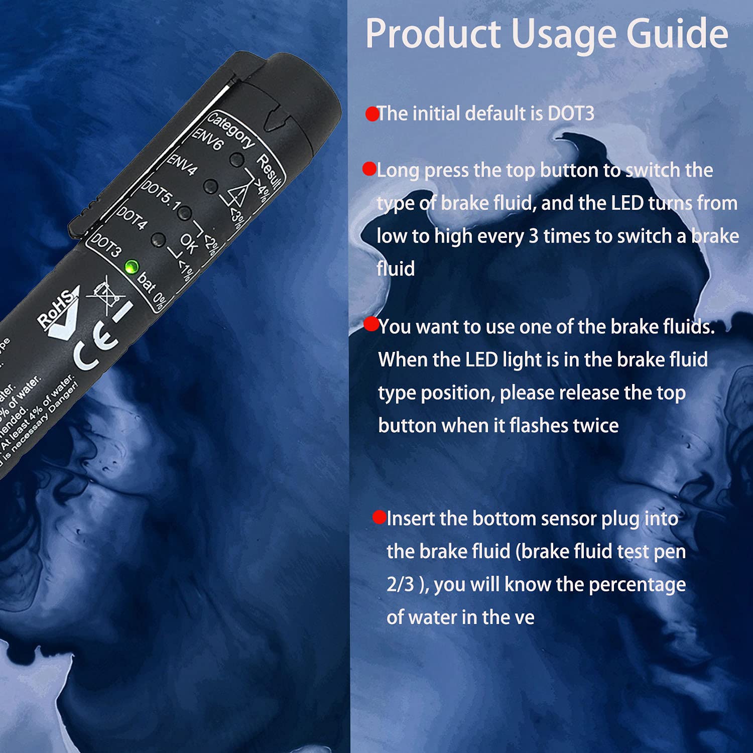 Zktool New Upgraded Version Brake Fluid Tester Pen, Test Dot3 Dot4 Dot5.1 Env6 Env4 Brake Fluids,Brake Fluid Moisture Analyzer With 5 Led Indicators,Brake Fluid Liquid Tester Pen